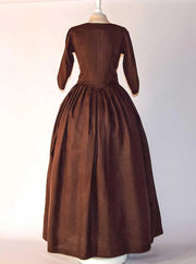 Historical Costume in Chocolate Linen and MacDougall Tartan Shawl - Atelier Serraspina