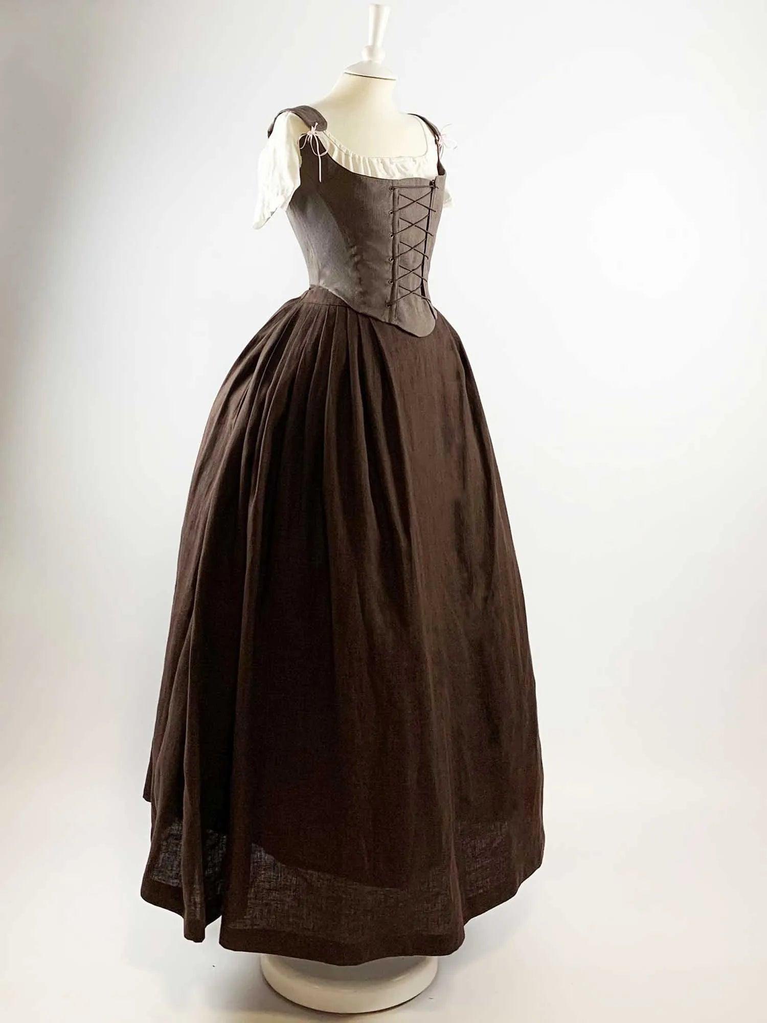 ISOLDE, Renaissance Costume in Brown Gray &amp; Chocolate Linen - Atelier Serraspina