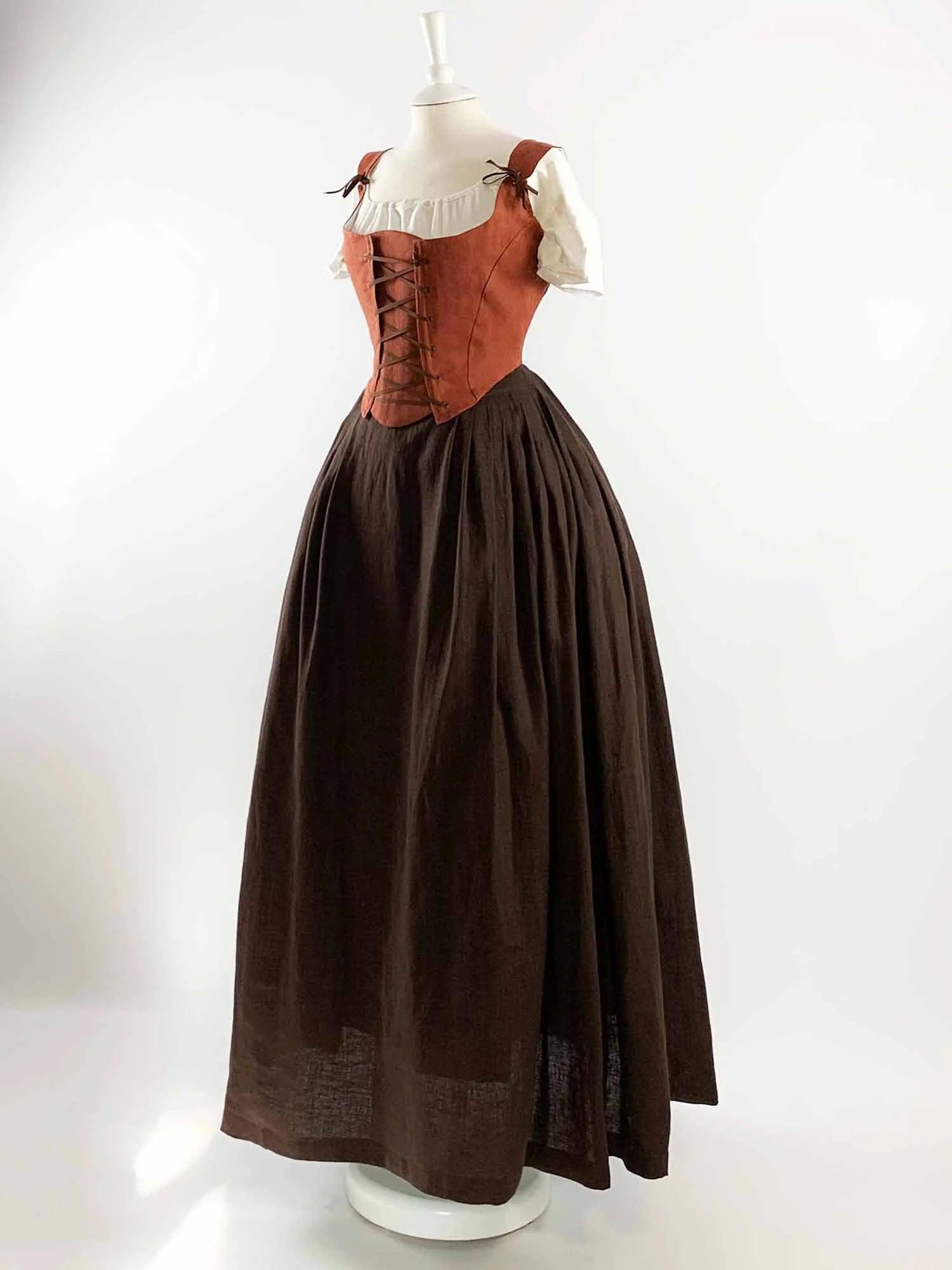ISOLDE, Renaissance Costume in Rust Orange & Chocolate Linen - Atelier Serraspina