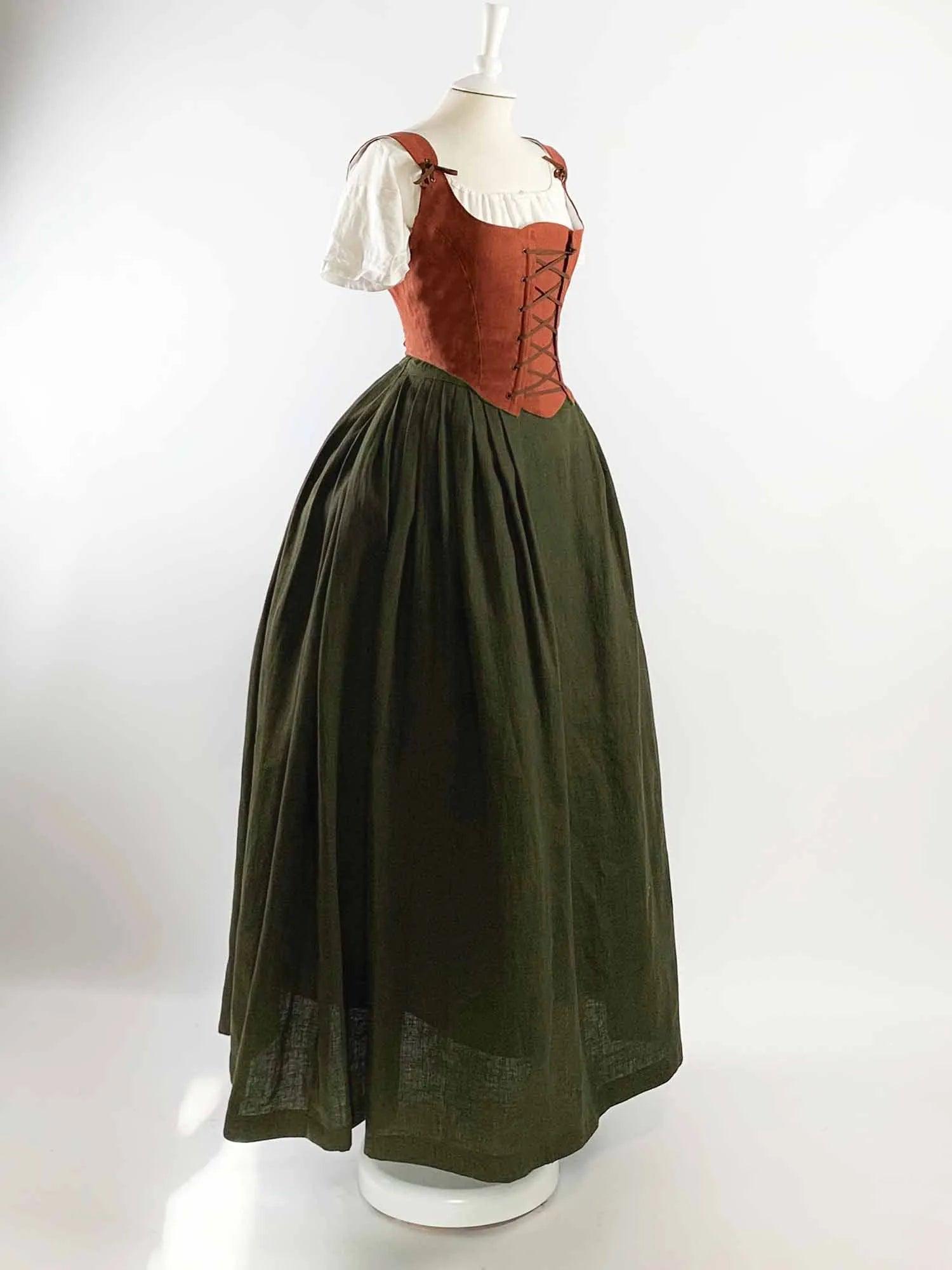 18th-century Dress, CHARLOTTE Overdress in Sage Green Linen With
