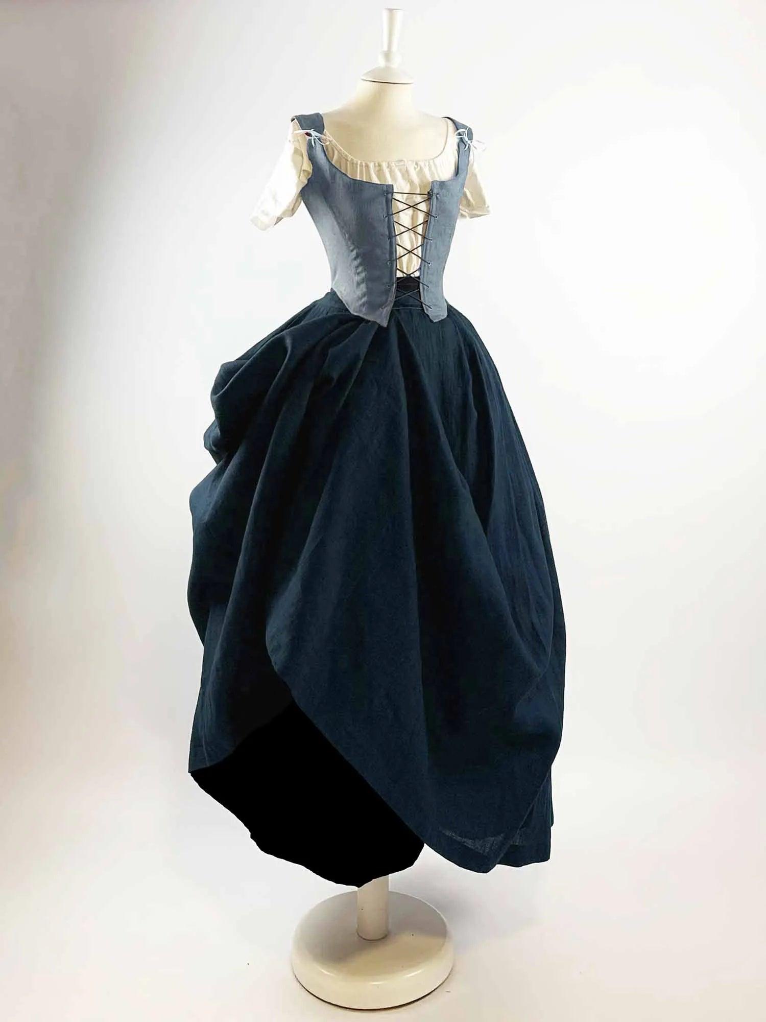 ISOLDE, Renaissance Costume in Steel Blue &amp; Navy Blue Linen - Atelier Serraspina - Costume Renaissance en Lin bleu acier et bleu marine