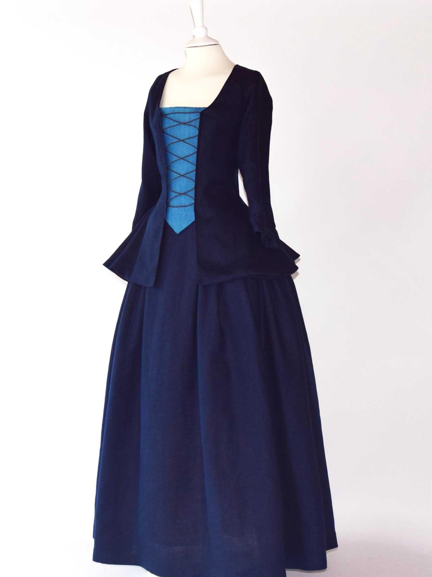 JANET, Colonial Costume in Night Blue Linen - Atelier Serraspina