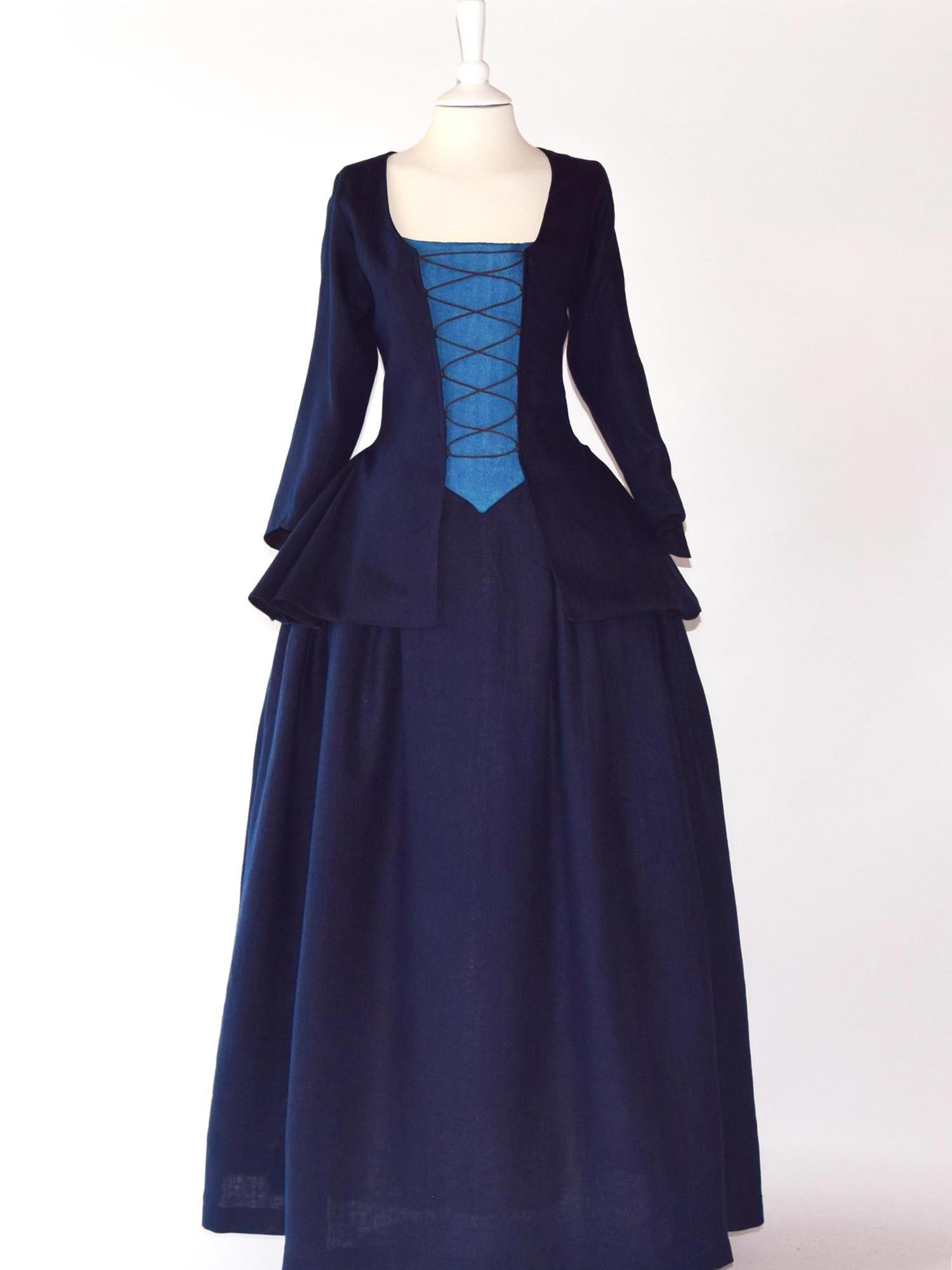 JANET, Colonial Costume in Night Blue Linen - Atelier Serraspina