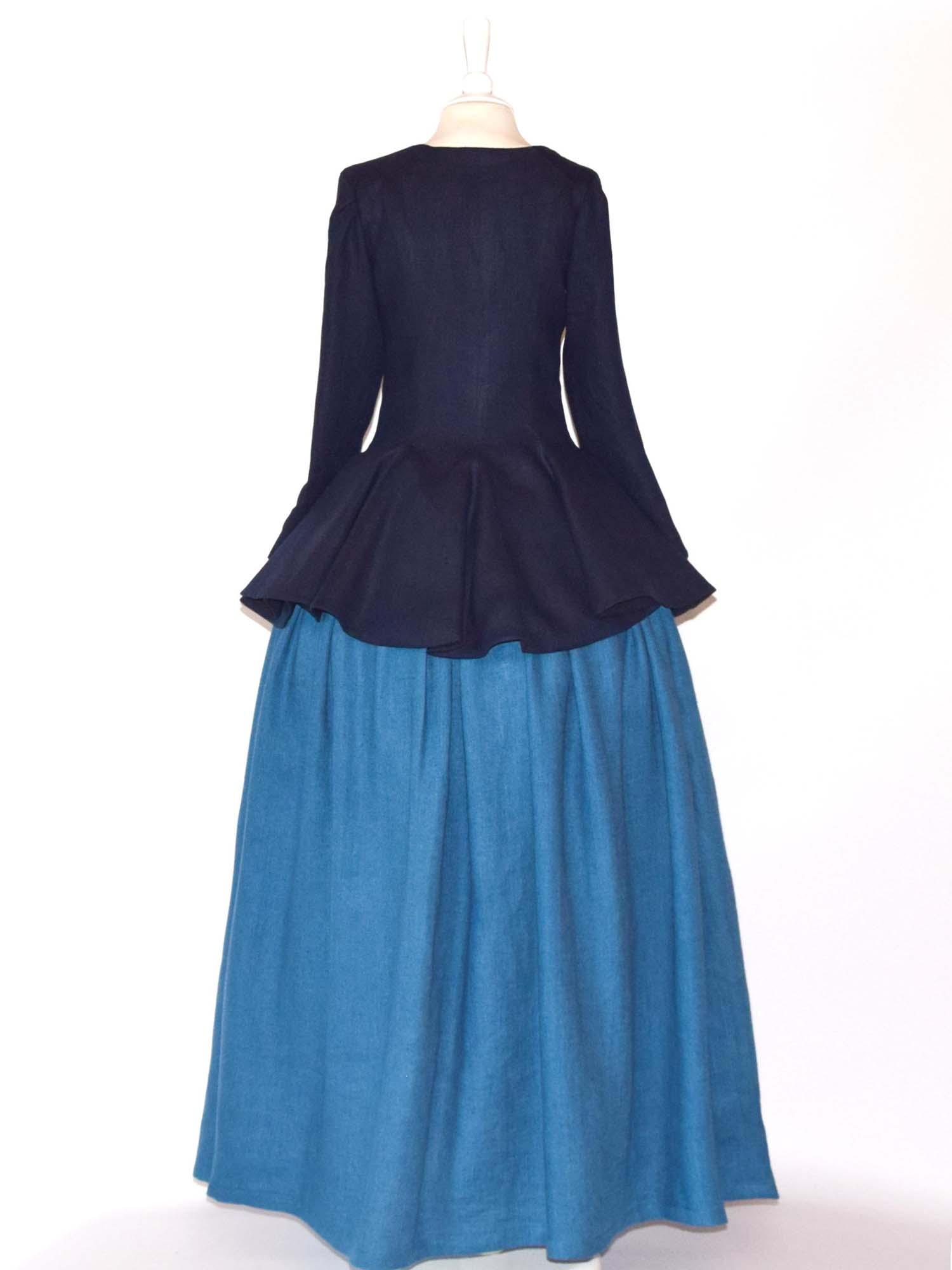 JANET, Colonial Costume in Night &amp; Steel Blue Linen - Atelier Serraspina