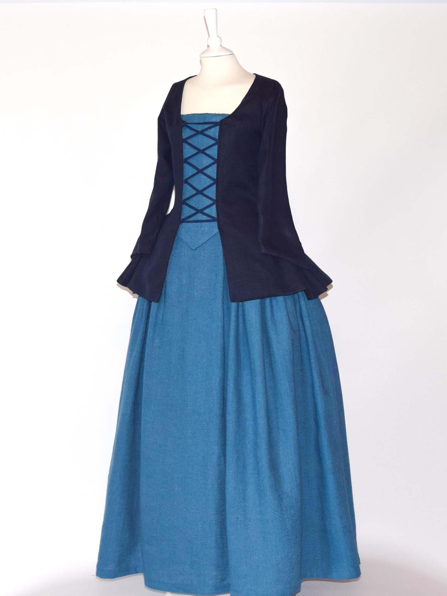JANET, Colonial Costume in Night &amp; Steel Blue Linen - Atelier Serraspina