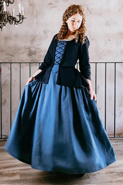 Janet - Colonial Costume in Night Blue and Steel Blue Linen - Atelier Serraspina