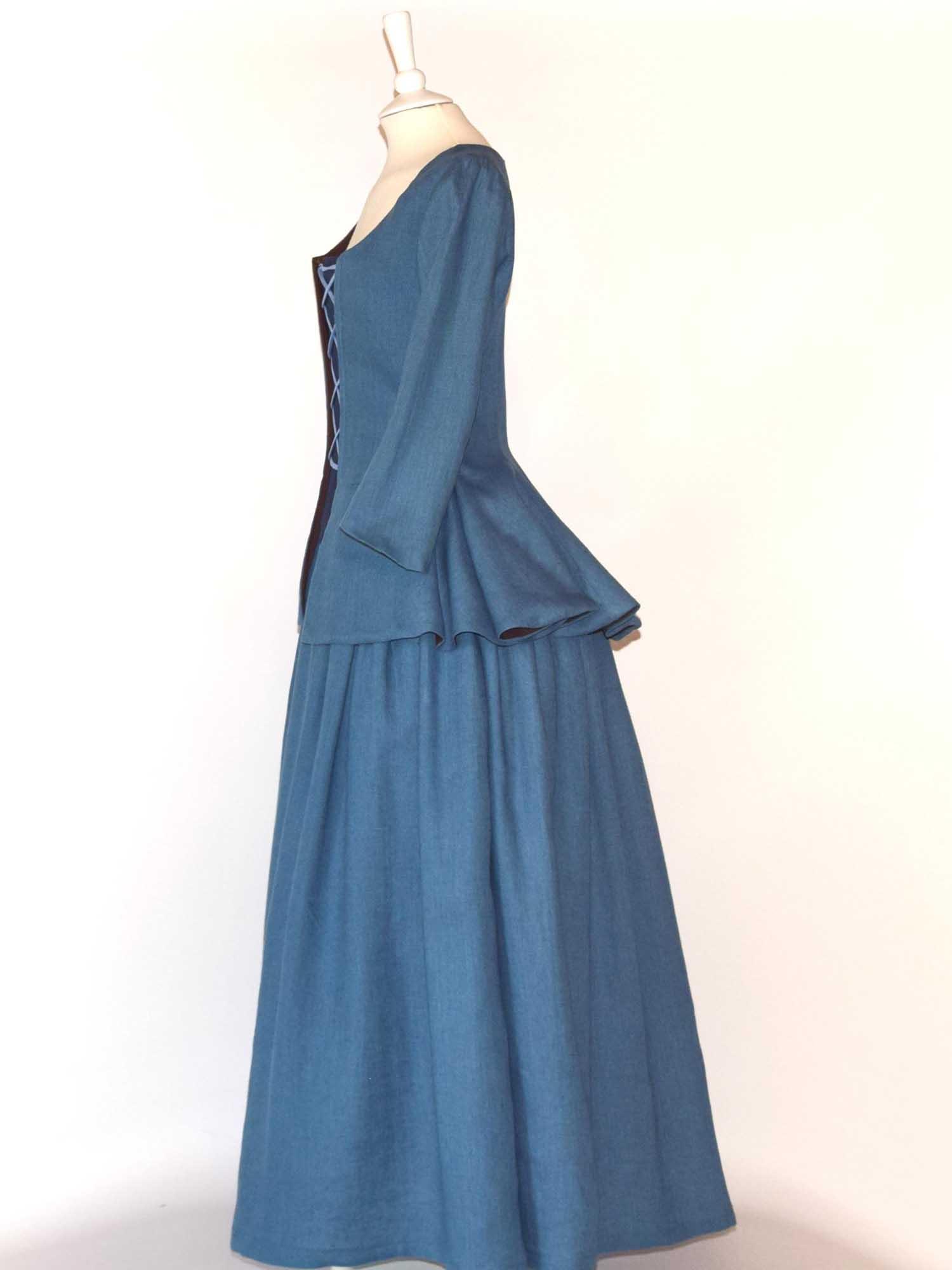JANET, Colonial Costume in Steel Blue Linen - Atelier Serraspina
