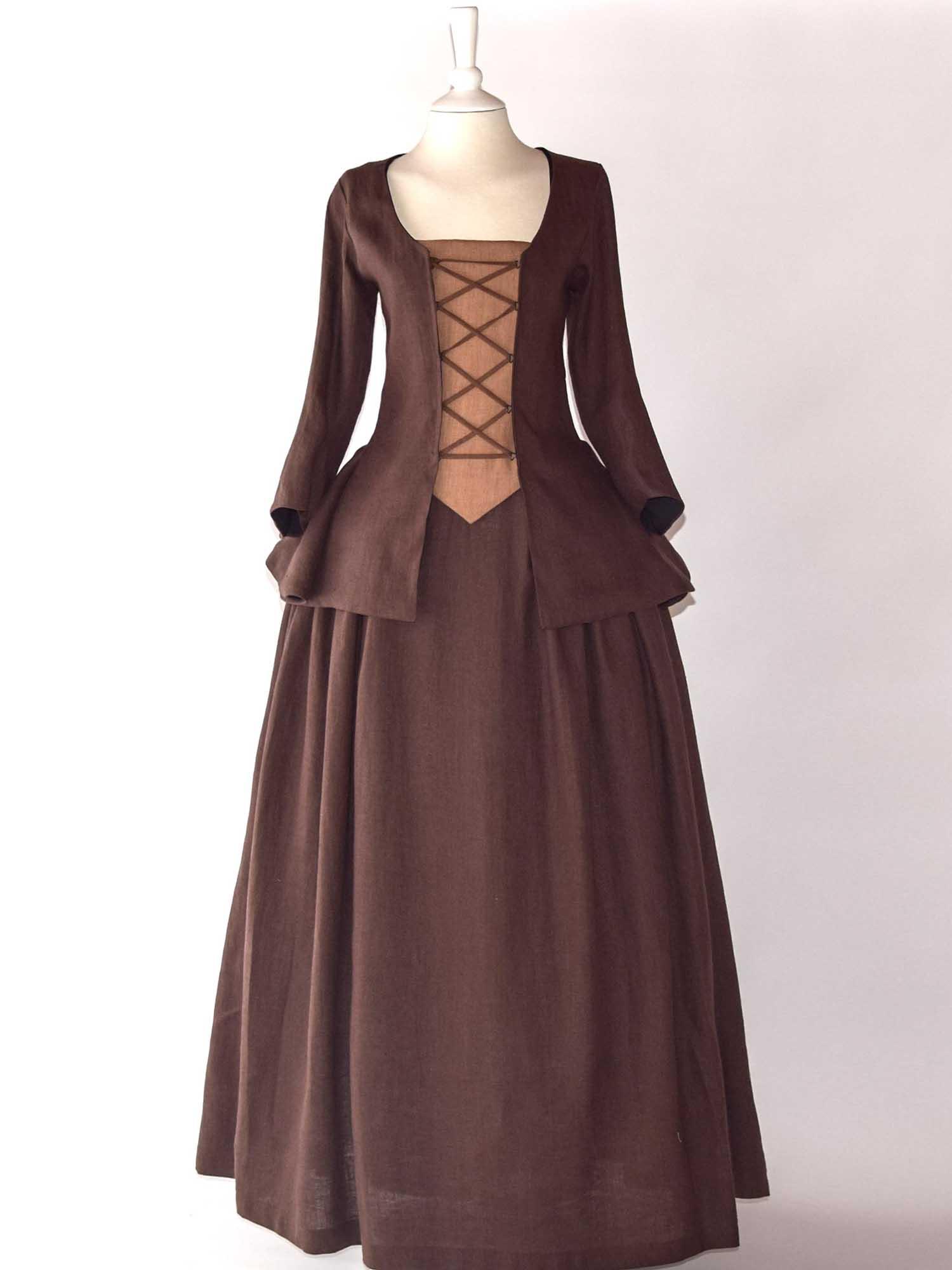 JANET, Colonial Costume in Chocolate Linen - Atelier Serraspina - Costume 18ème siècle en lin chocolat