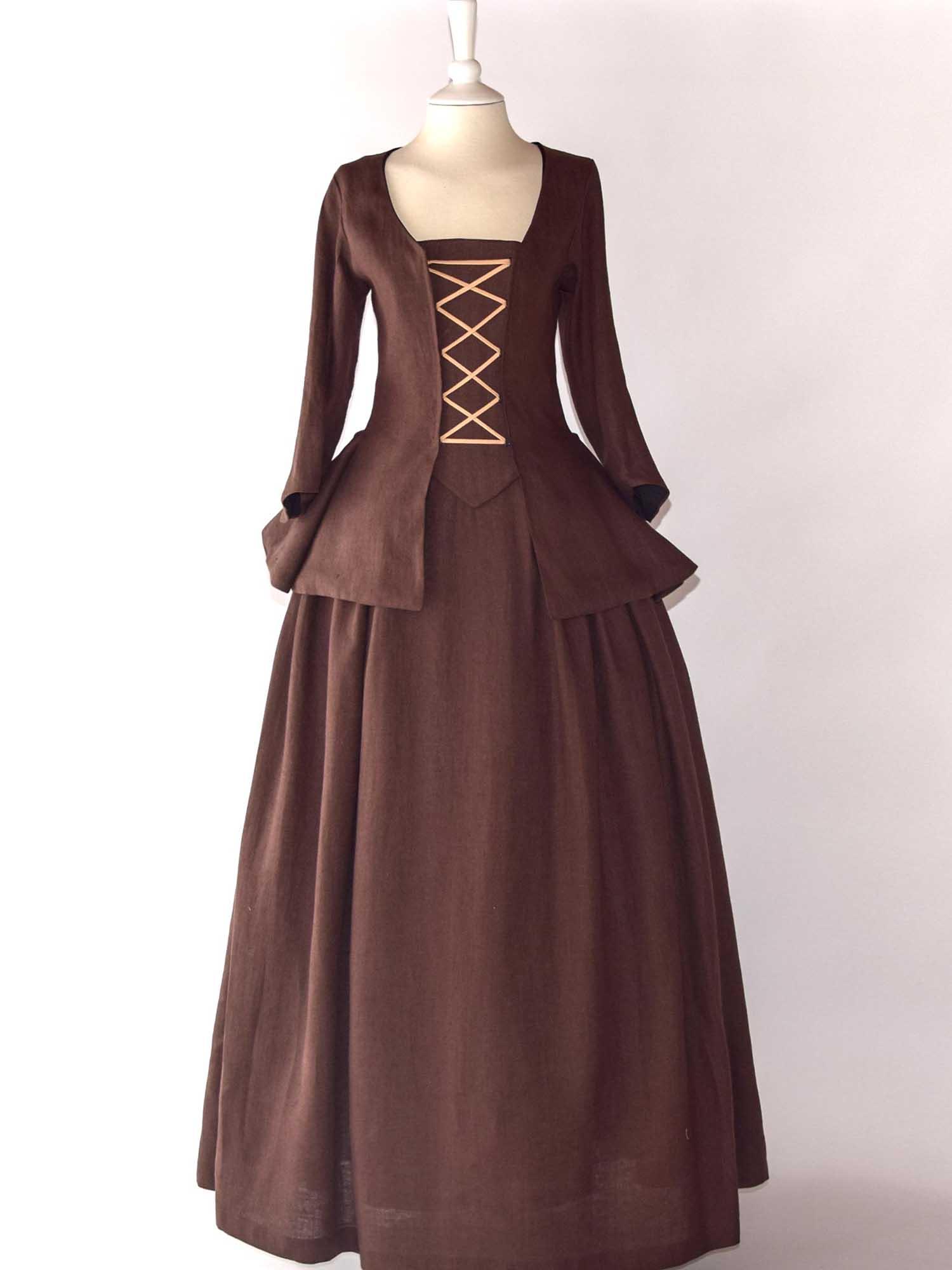 JANET, Colonial Costume in Chocolate Linen - Atelier Serraspina