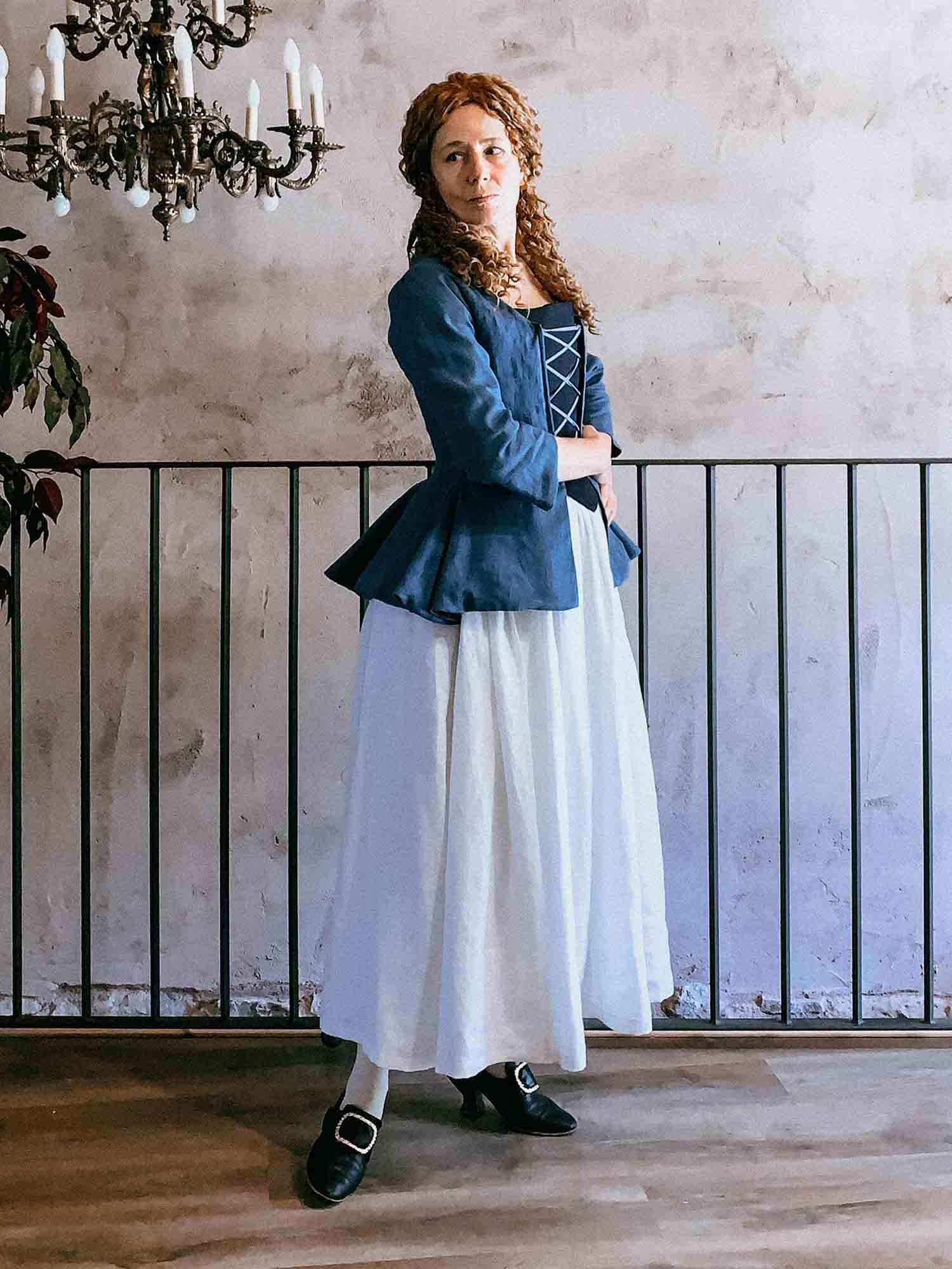 JANET, Colonial Jacket in Steel Blue Linen - Atelier Serraspina