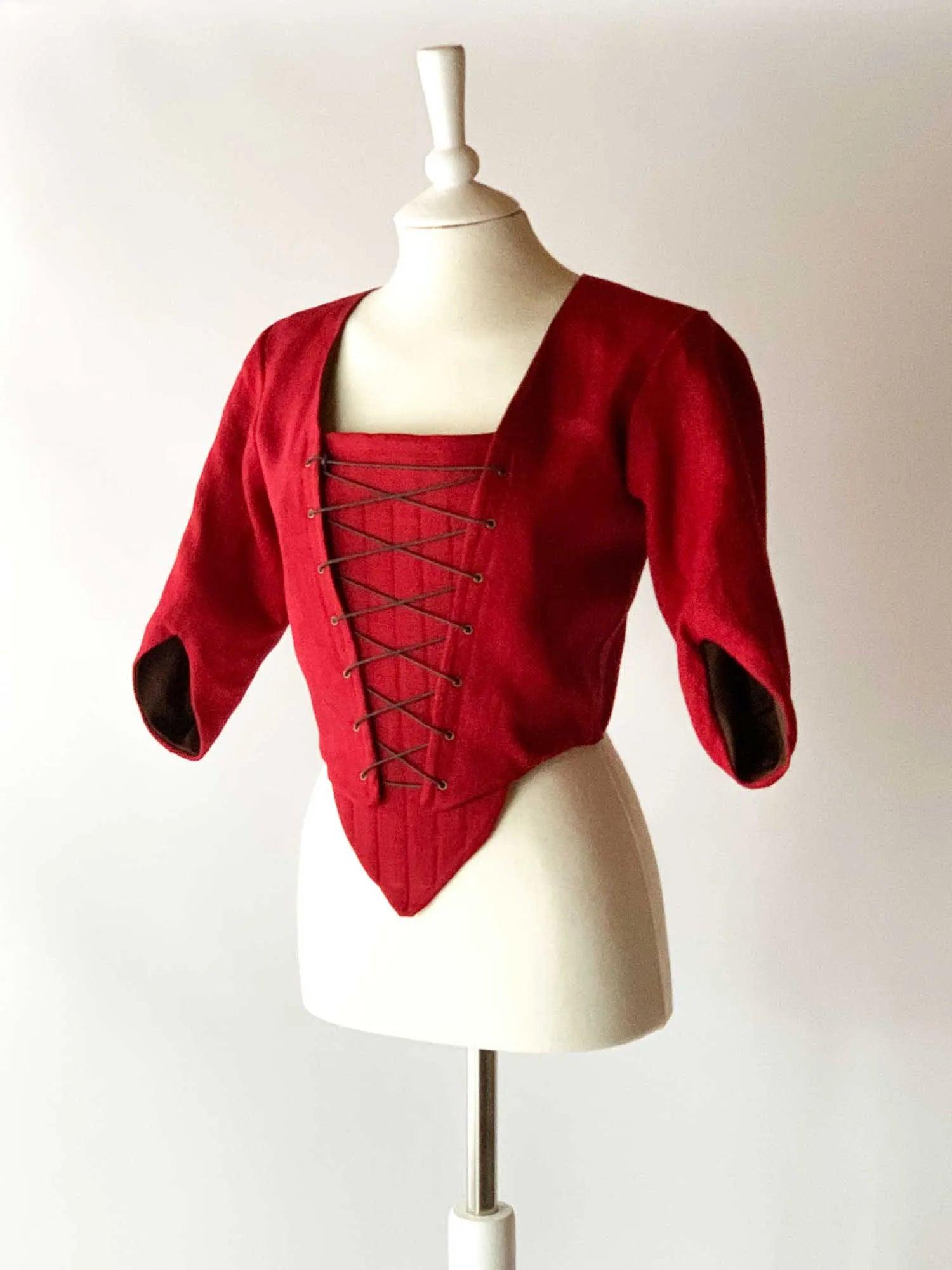 Lace-Up Bodice in Cherry Red Linen - Atelier Serraspina