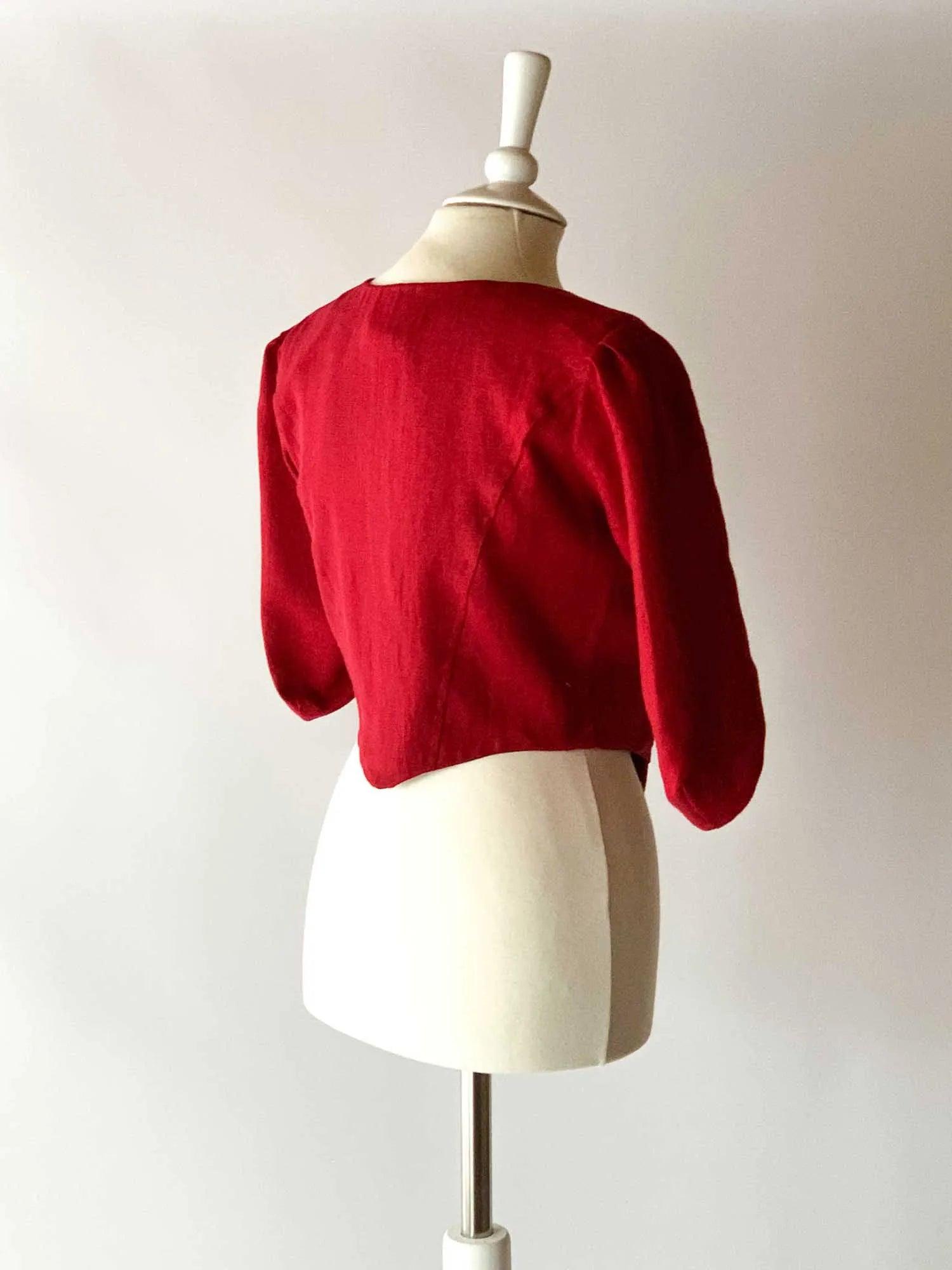 Lace Up Bodice in Cherry Red Linen - Atelier Serraspina