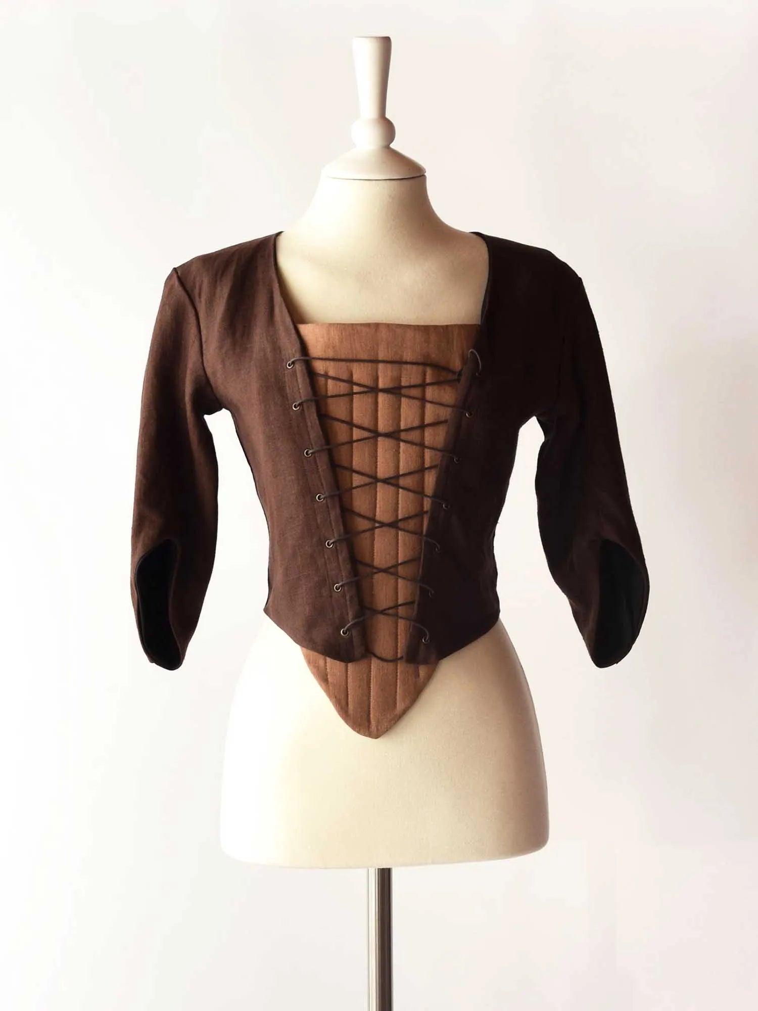 Lace-Up Bodice in Chocolate Linen - Atelier Serraspina