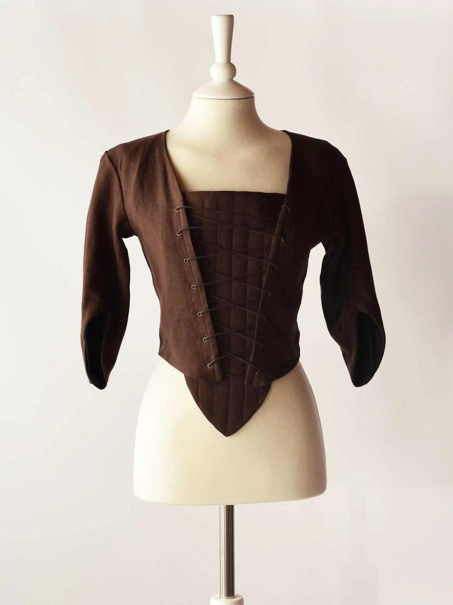 Lace-Up Bodice in Chocolate Linen - Atelier Serraspina