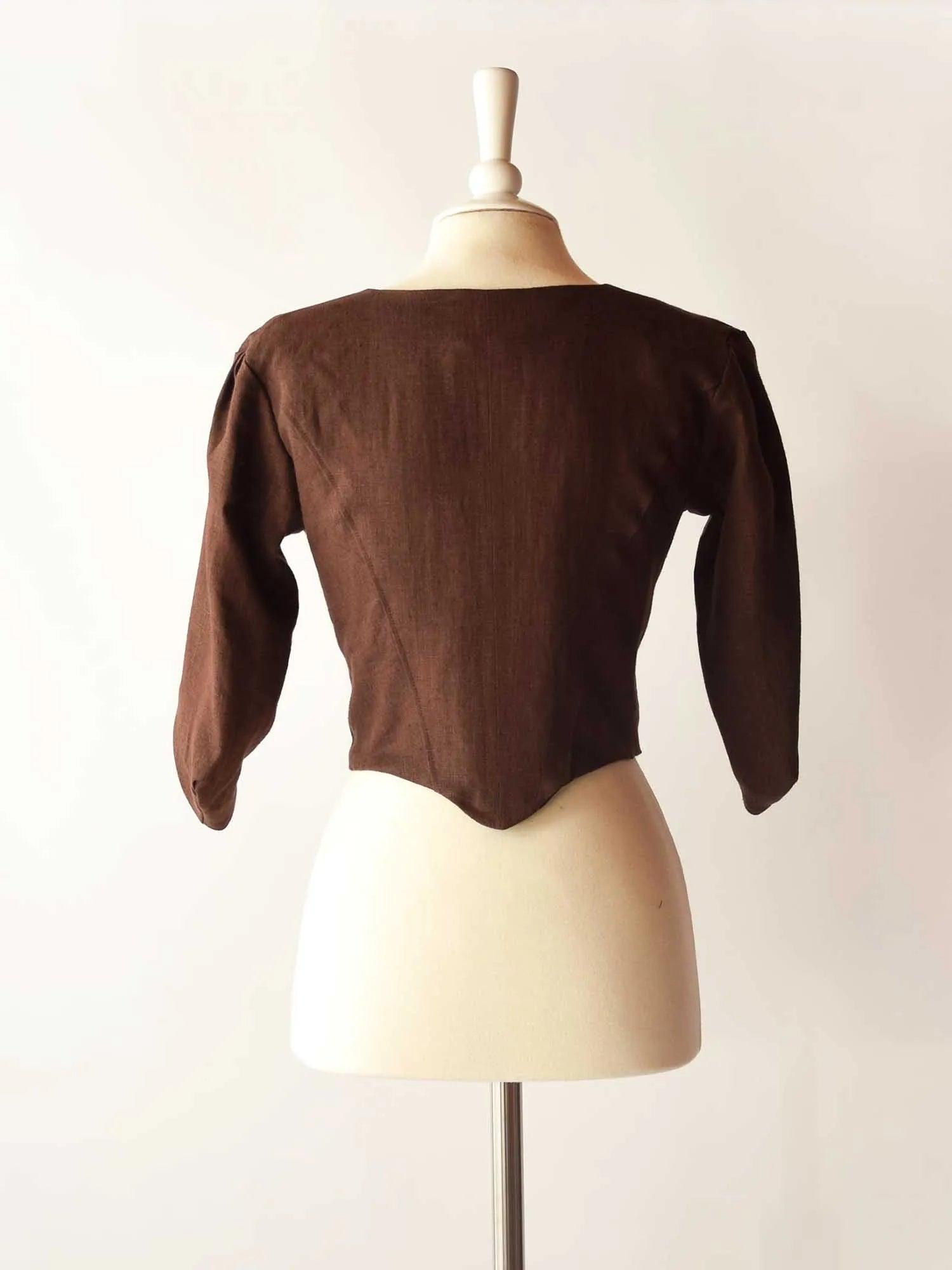 Lace Up Bodice in Chocolate Linen - Atelier Serraspina