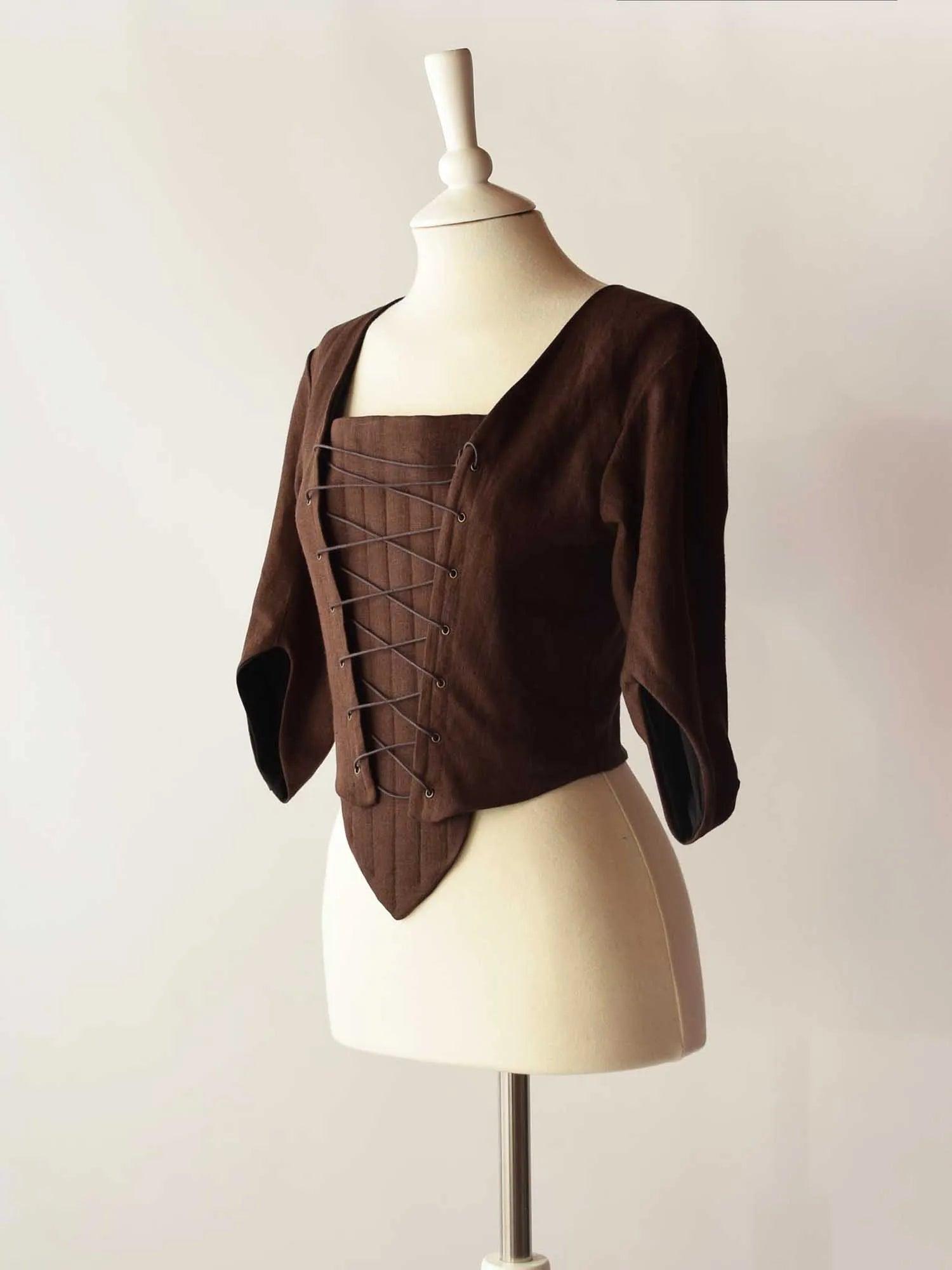 Lace Up Bodice in Chocolate Linen - Atelier Serraspina