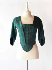 Lace Up Bodice in Dark Green Linen - Atelier Serraspina - Historical Costumes