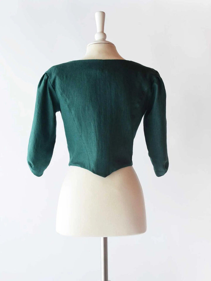 Lace Up Bodice in Dark Green Linen - Atelier Serraspina - Historical Costumes
