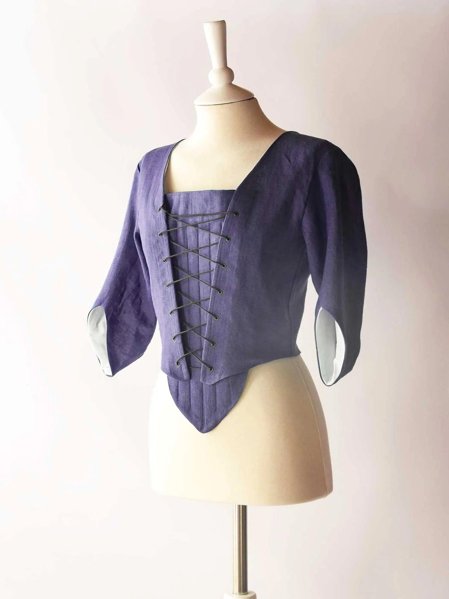 Lace Up Bodice in Plum Purple Linen - Atelier Serraspina