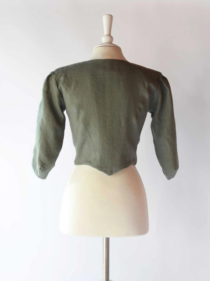 Lace Up Bodice in Sage Green Linen - Atelier Serraspina - Historical Costumes