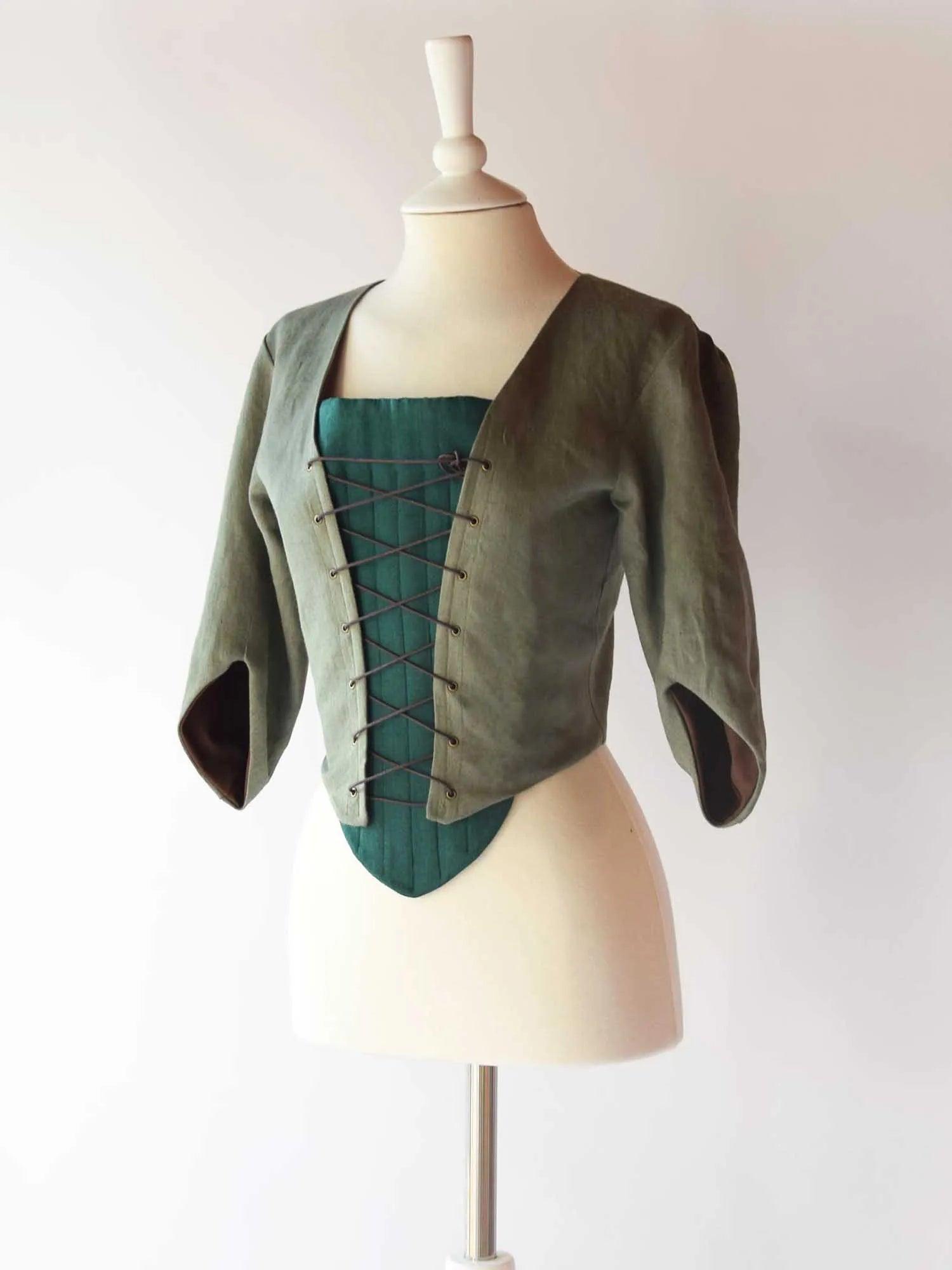 Lace-Up Bodice in Sage Green Linen - Atelier Serraspina
