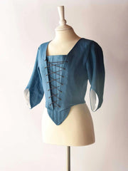 Lace Up Bodice in Steel Blue Linen - Atelier Serraspina - Historical Costume