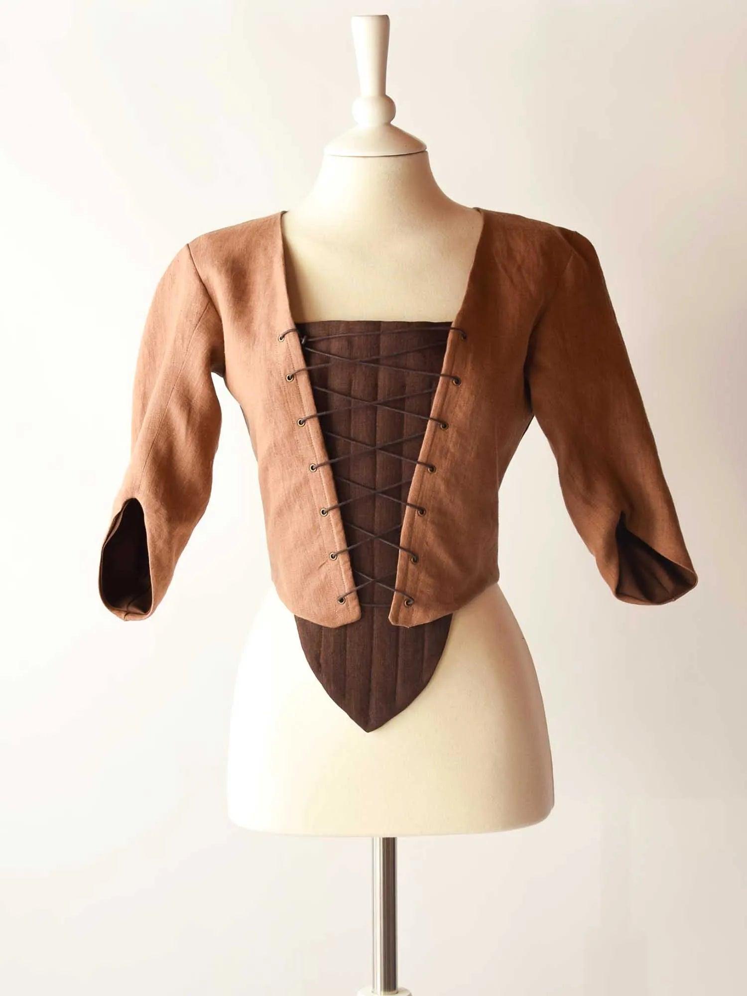 Lace-Up Bodice in Toffee Linen - Atelier Serraspina
