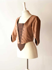 Lace Up Bodice in Toffee Linen - Atelier Serraspina - Historical Costumes