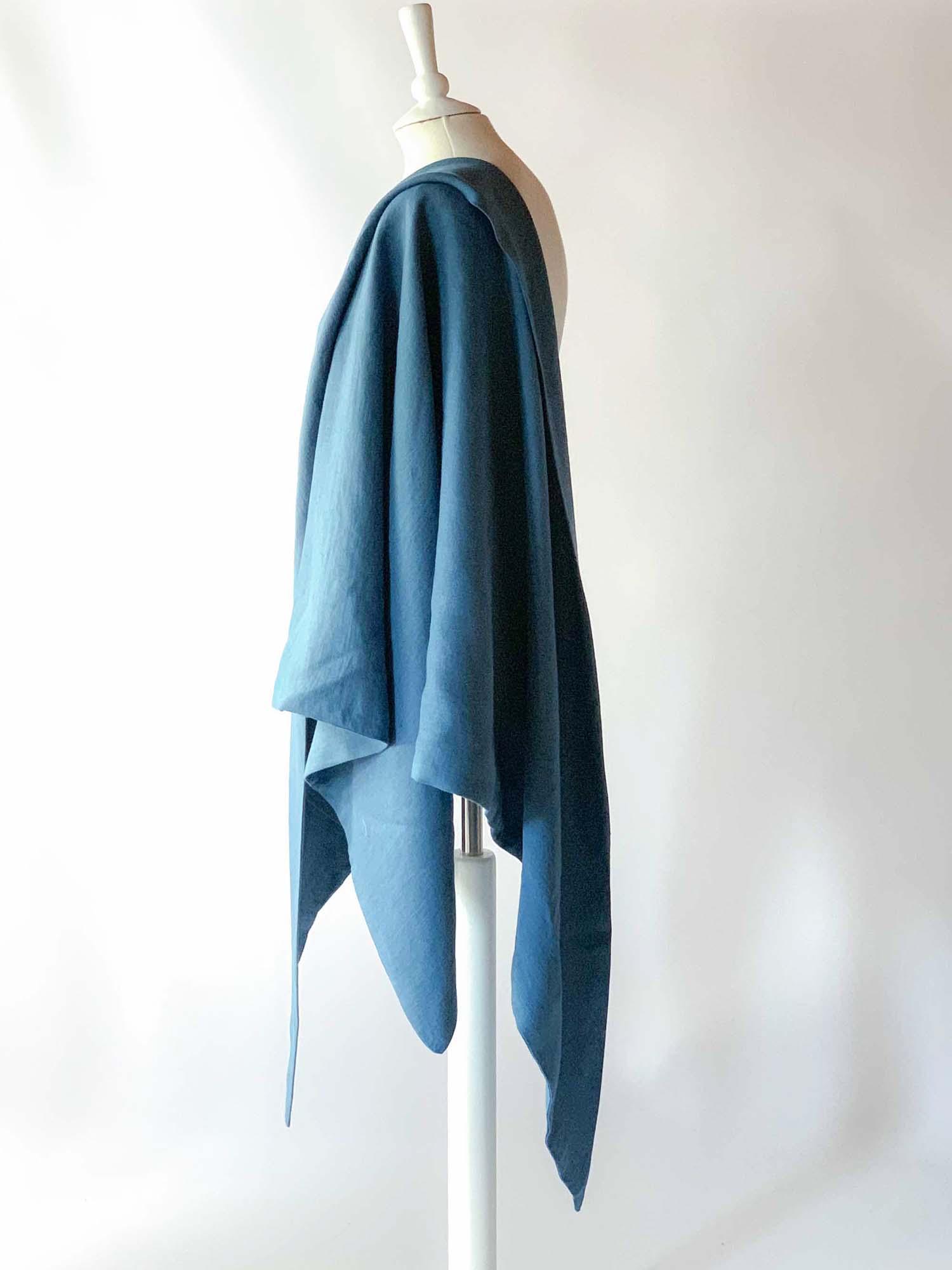 Large Linen Shawl in Steel Blue Linen - Atelier Serraspina