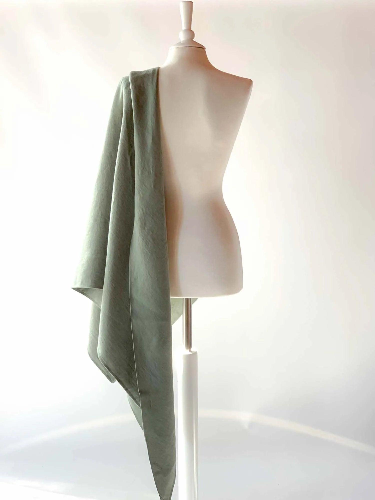 Large Linen Shawl in Sage Green Linen - Atelier Serraspina