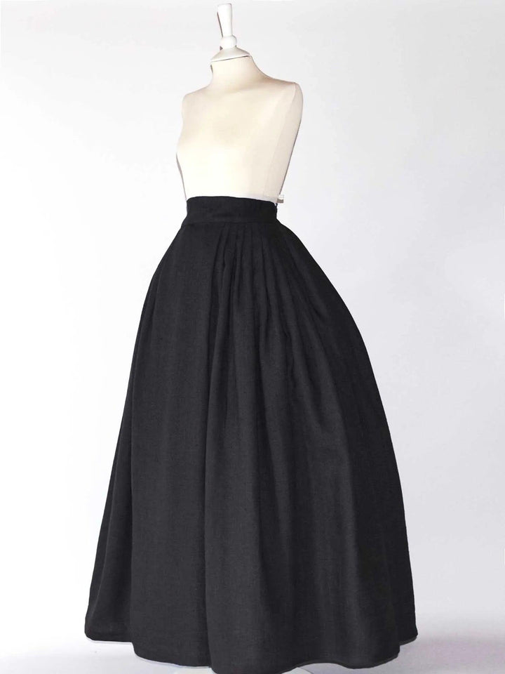 HELOISE, Historical Skirt in Black Linen - Atelier Serraspina