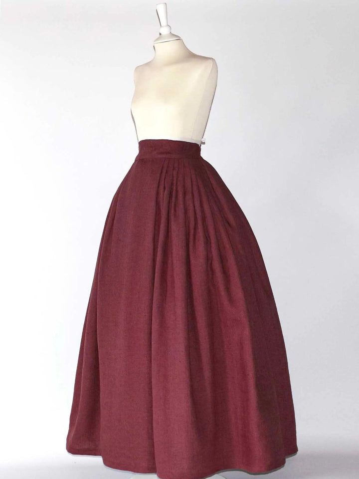 HELOISE, Historical Skirt in Burgundy Linen - Atelier Serraspina