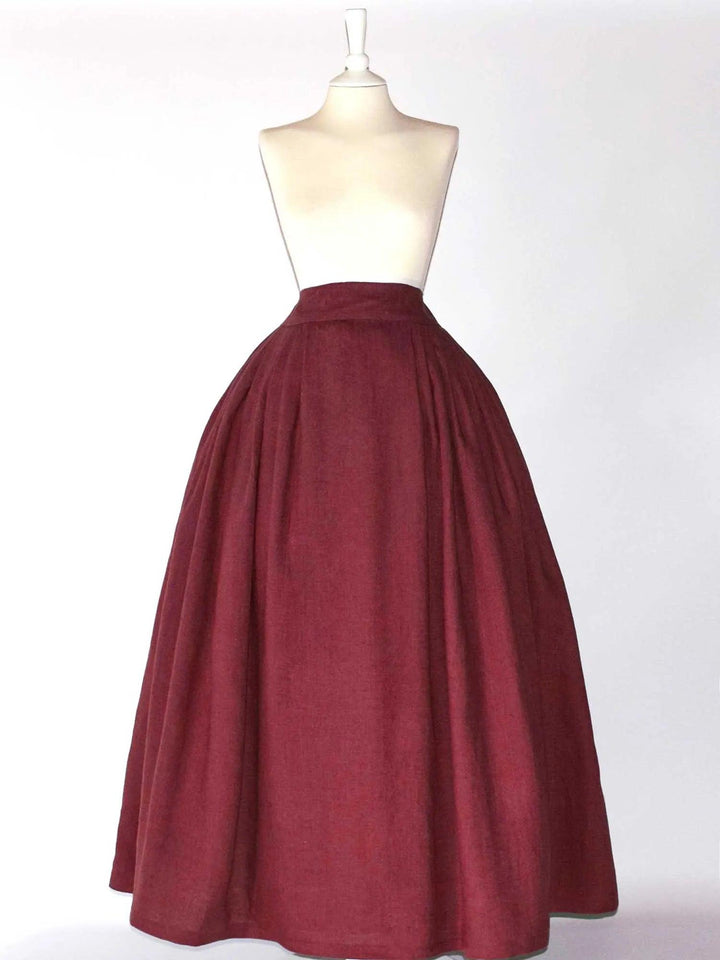 HELOISE, Historical Skirt in Burgundy Linen - Atelier Serraspina