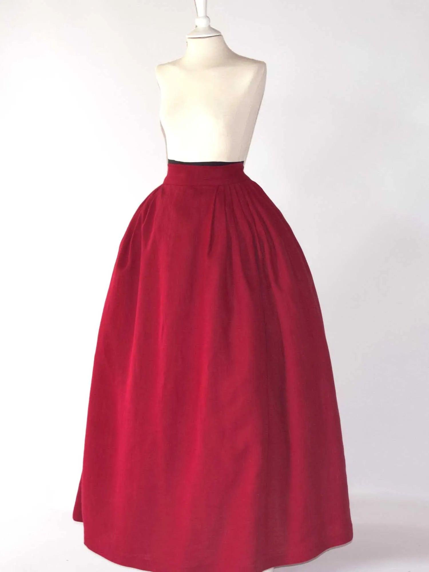 HELOISE, Historical Skirt in Cherry Red Linen - Atelier Serraspina