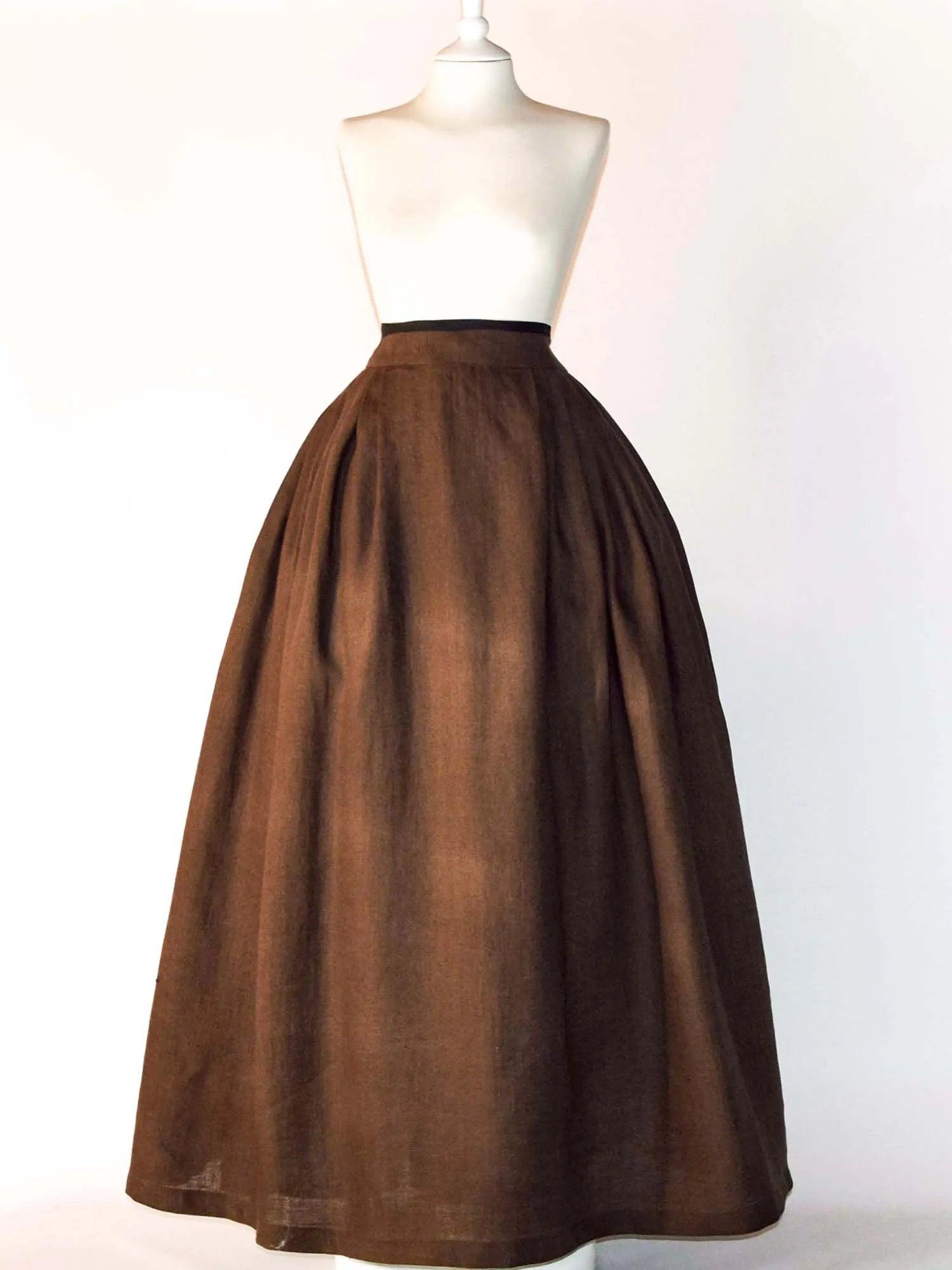 HELOISE, Historical Skirt in Chocolate Linen - Atelier Serraspina