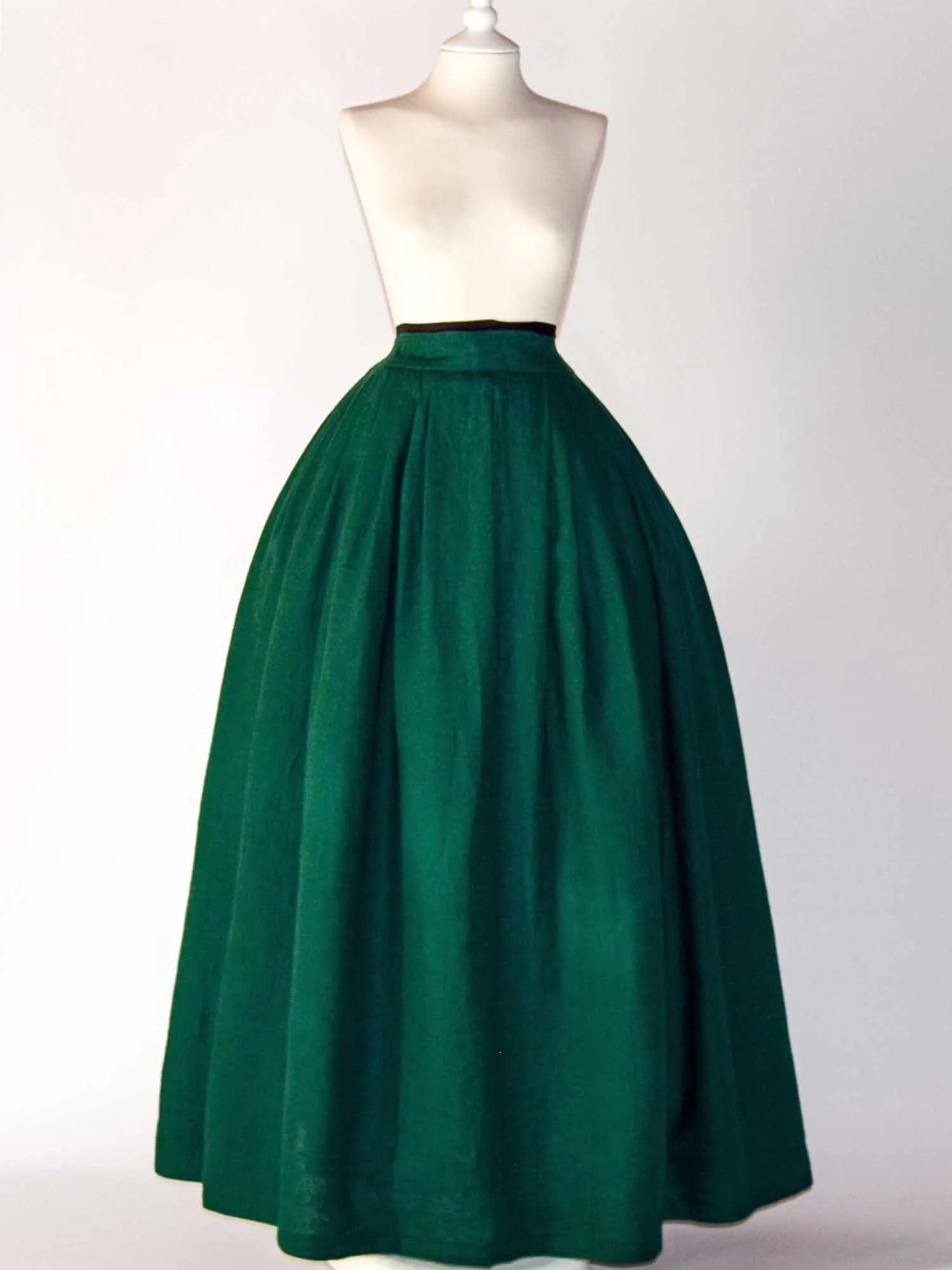 HELOISE, Historical Skirt in Dark Green Linen - Atelier Serraspina