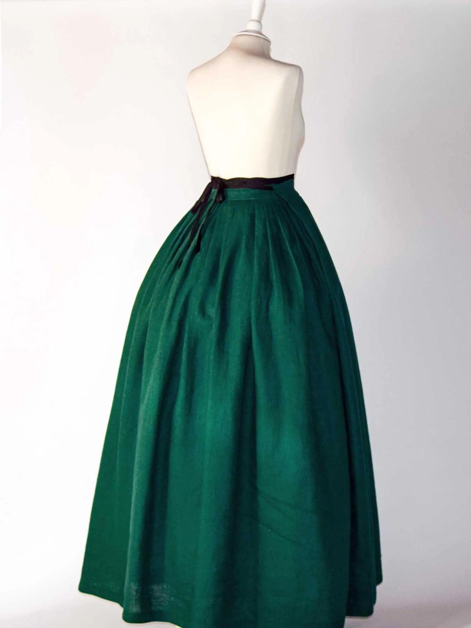 HELOISE, Historical Skirt in Dark Green Linen - Atelier Serraspina