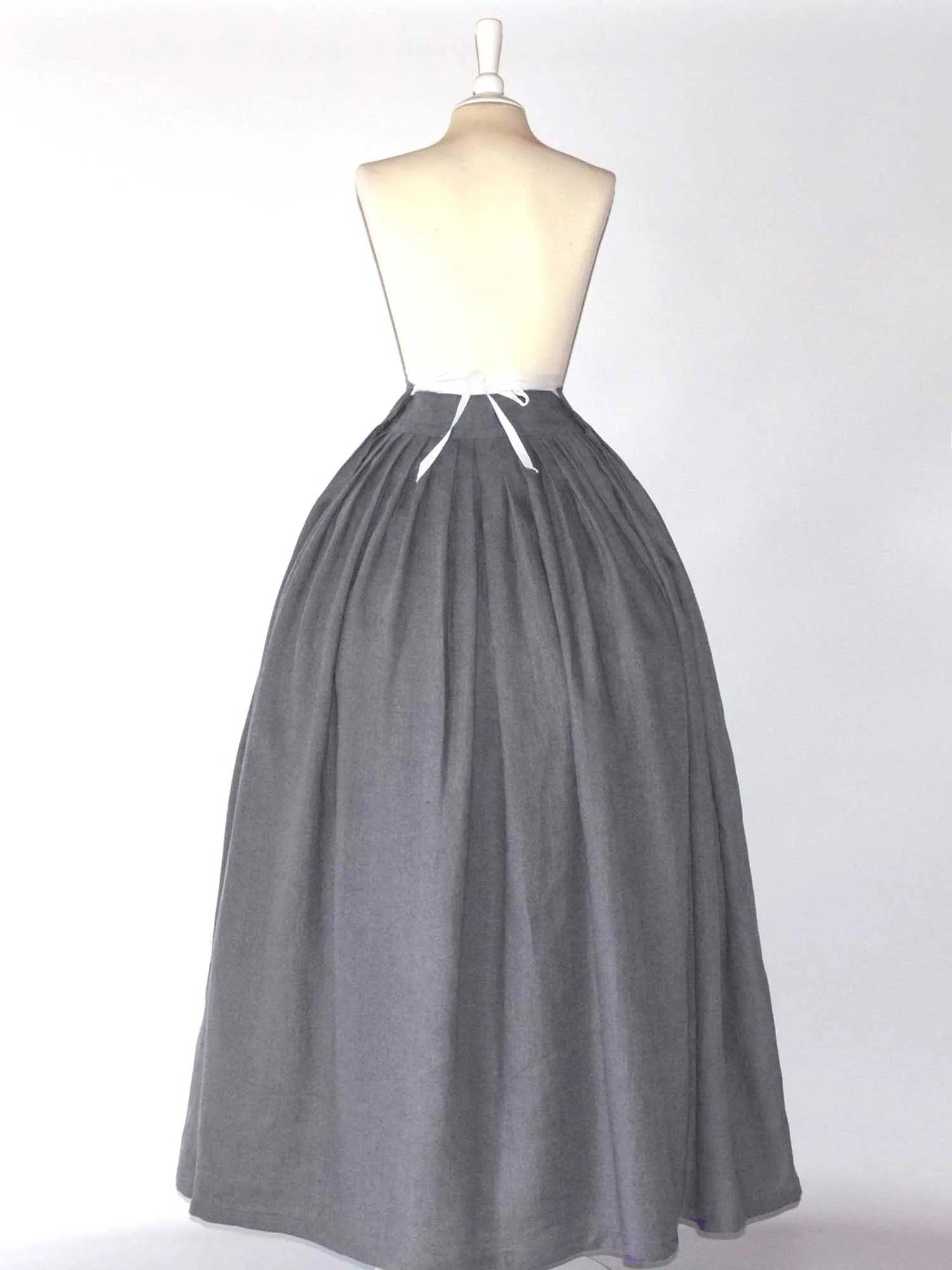 HELOISE, Historical Skirt in Light Gray Linen - Atelier Serraspina