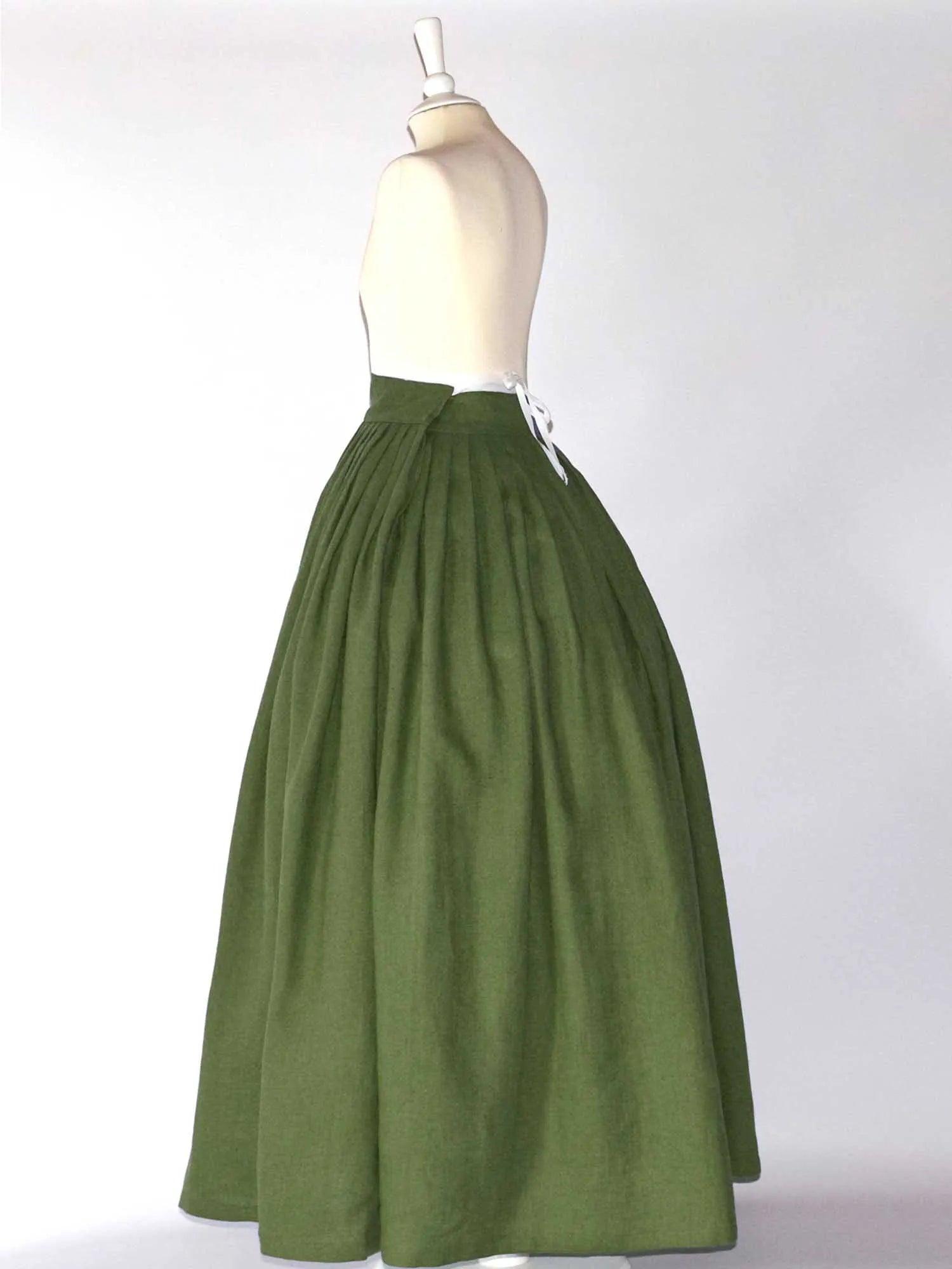 HELOISE, Historical Skirt in Moss Green Linen - Atelier Serraspina