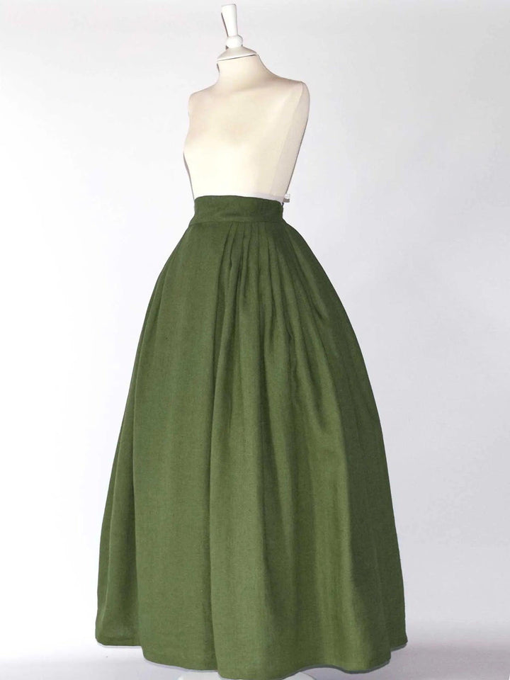 HELOISE, Historical Skirt in Moss Green Linen - Atelier Serraspina