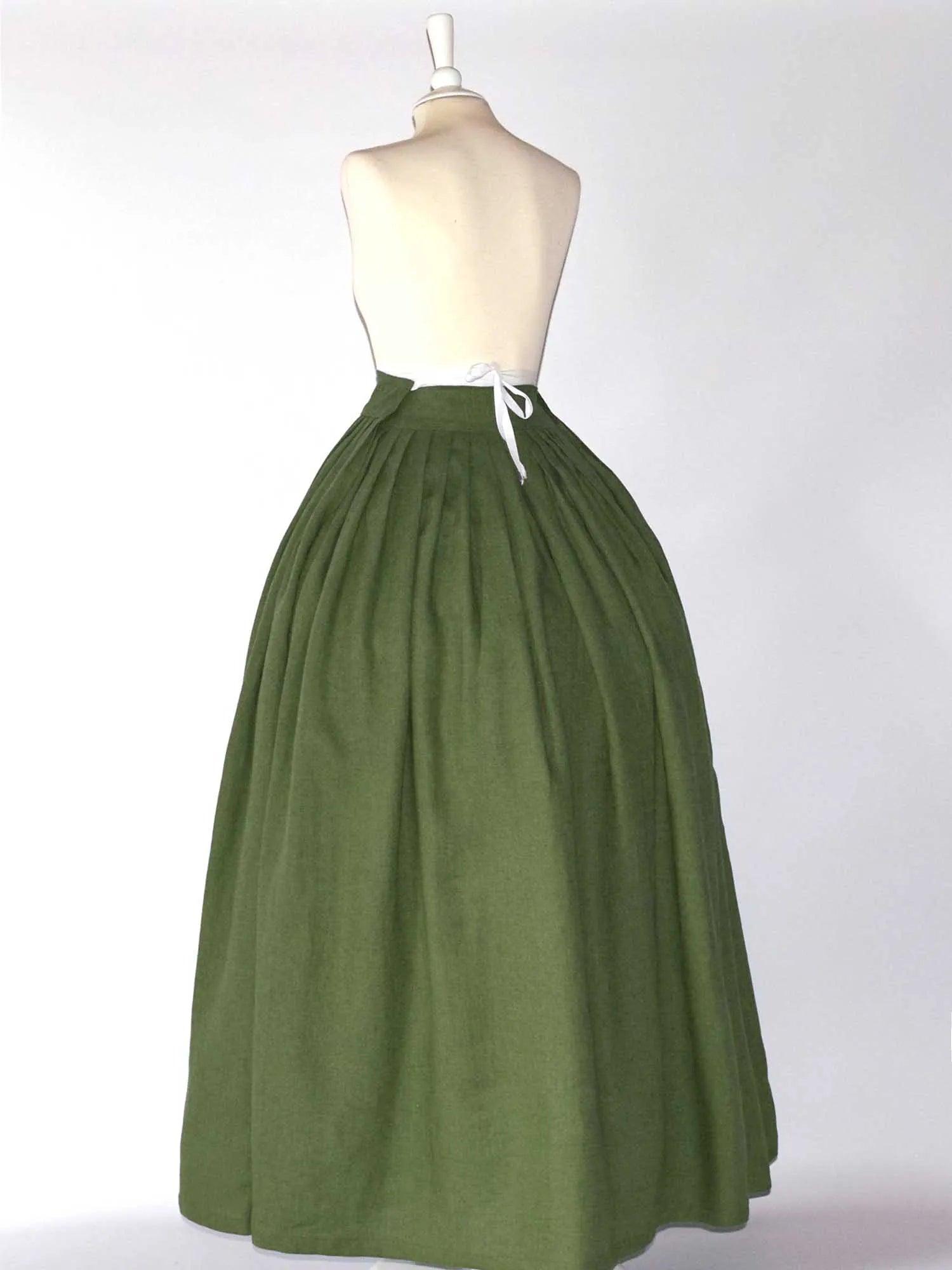HELOISE, Historical Skirt in Moss Green Linen - Atelier Serraspina