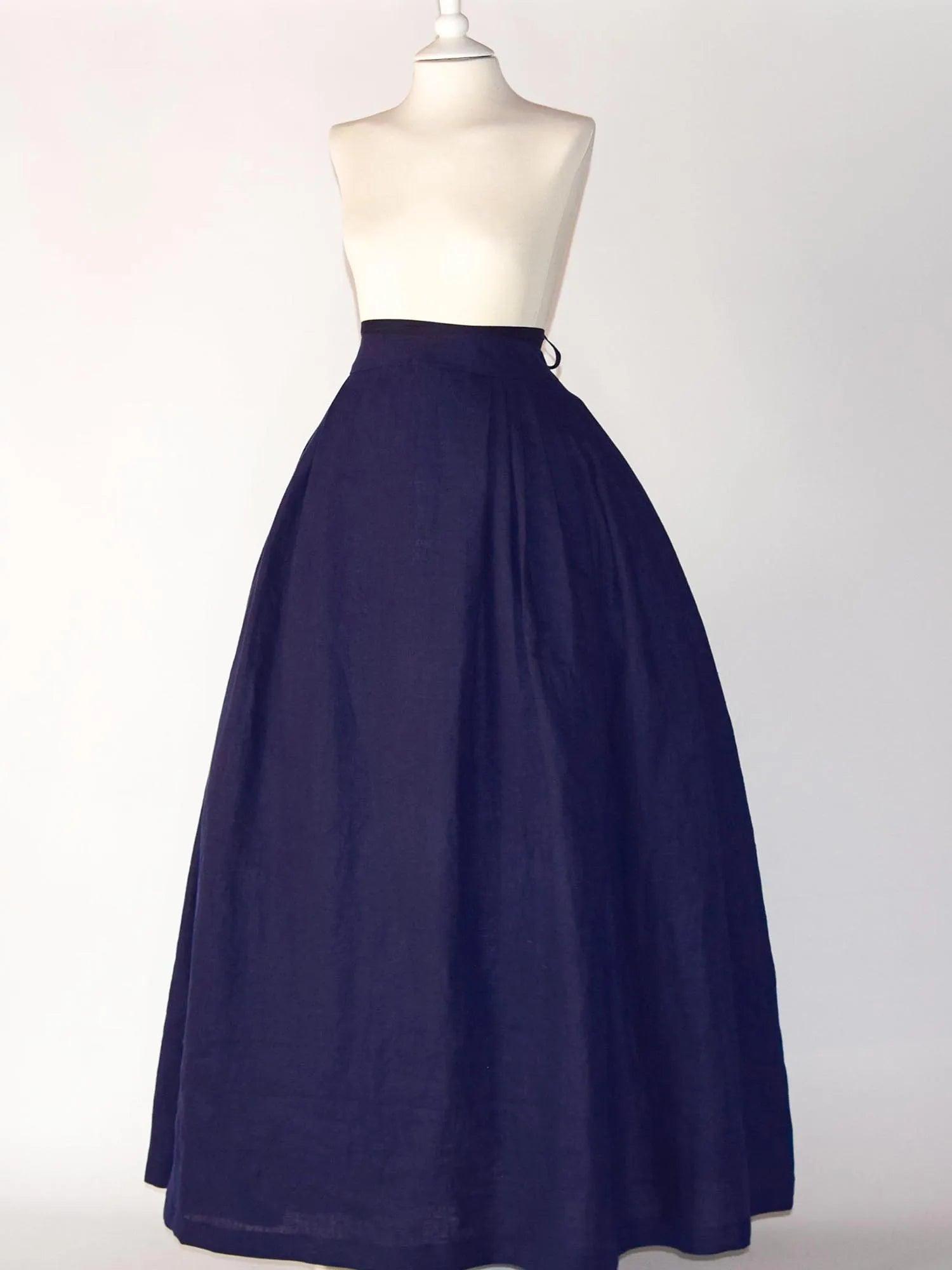 HELOISE, Historical Skirt in Night Blue Linen - Atelier Serraspina
