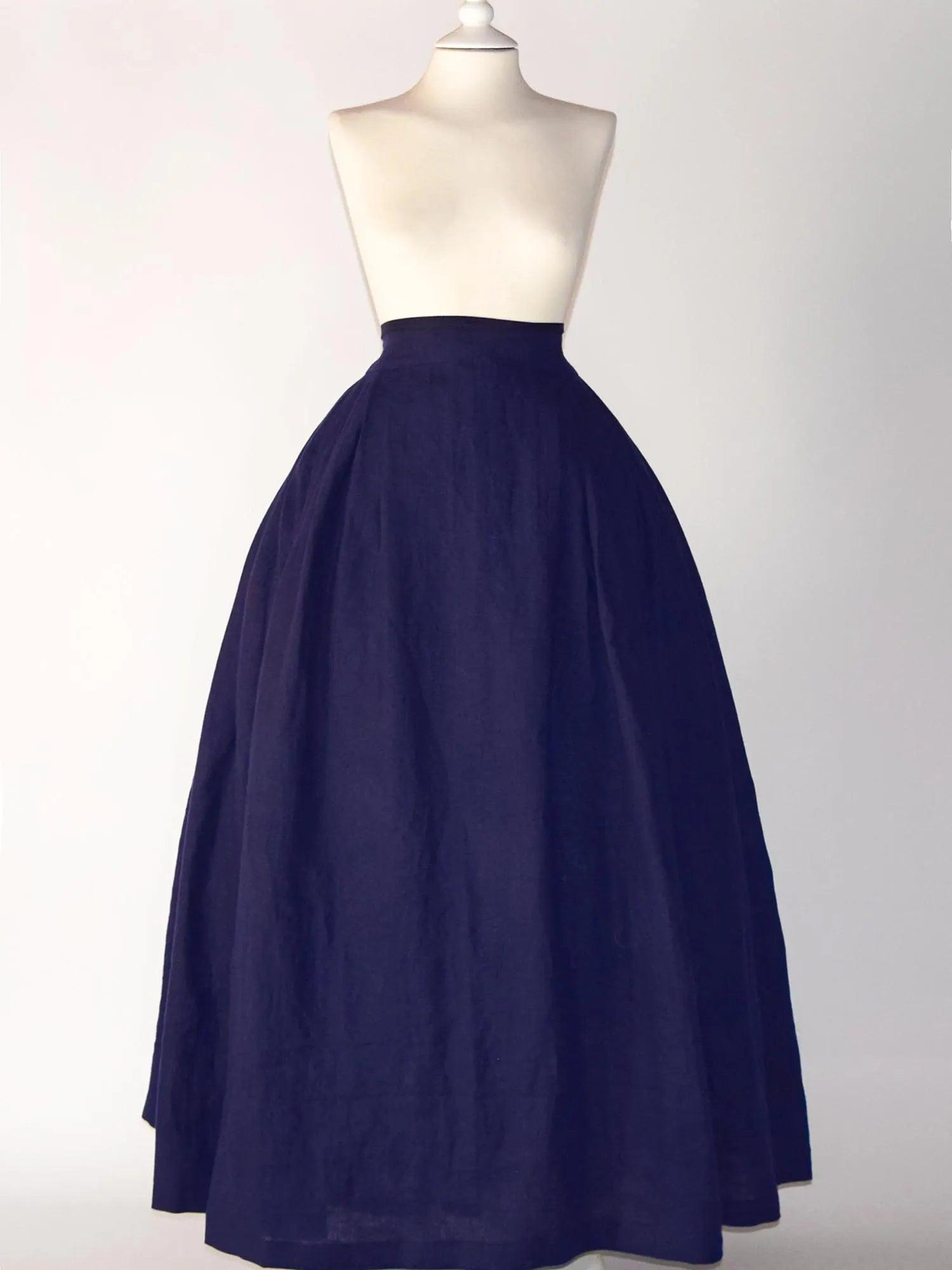 HELOISE, Historical Skirt in Night Blue Linen - Atelier Serraspina