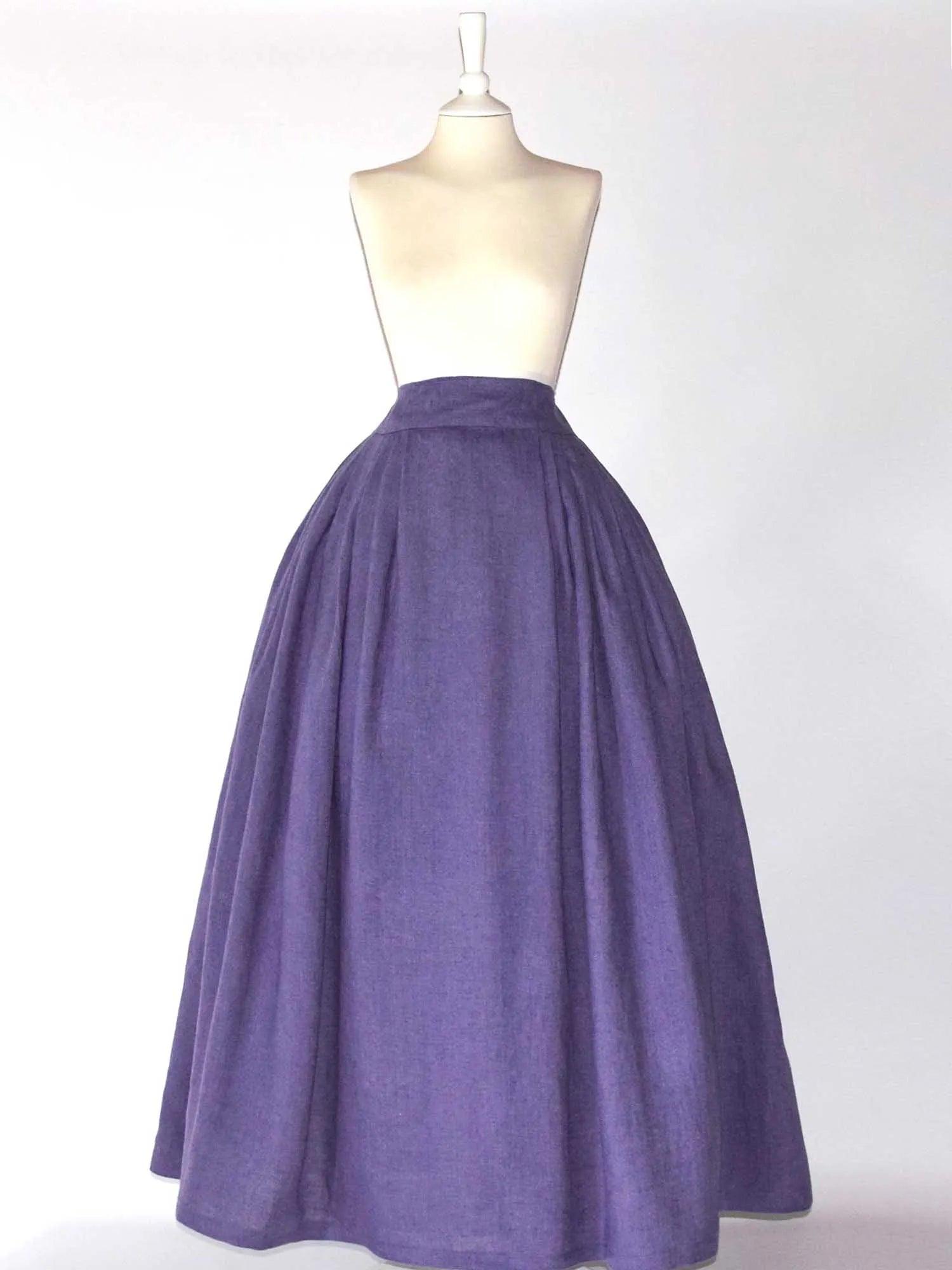 HELOISE, Historical Skirt in Plum Purple Linen - Atelier Serraspina