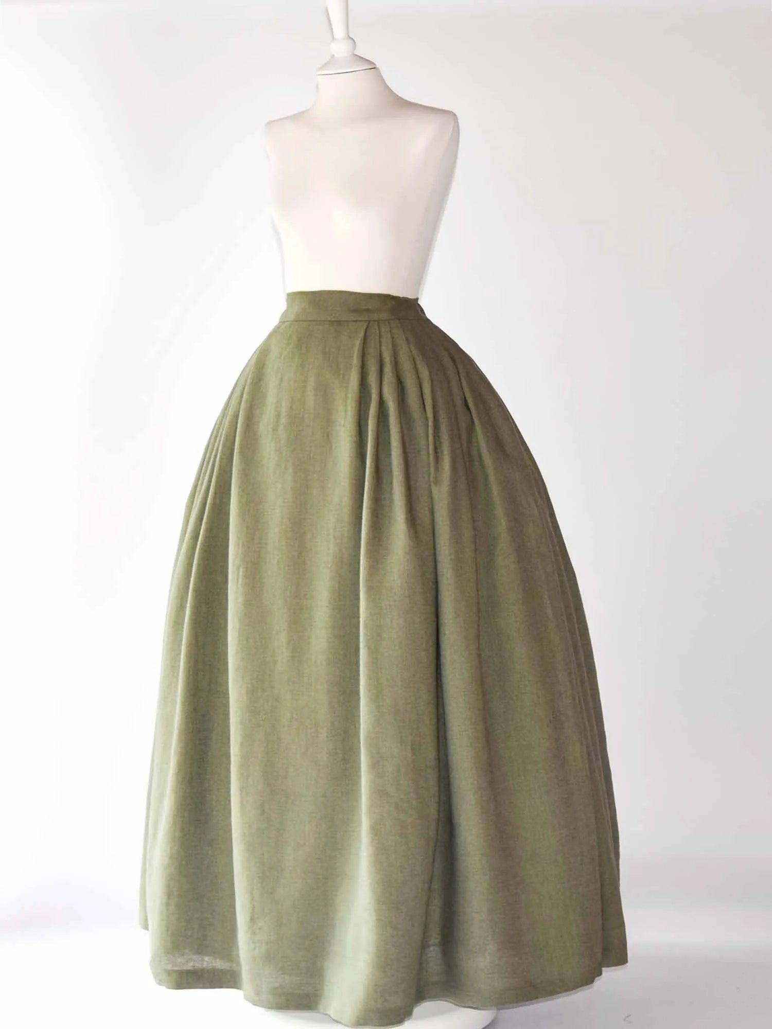 HELOISE, Historical Skirt in Sage Green Linen - Atelier Serraspina