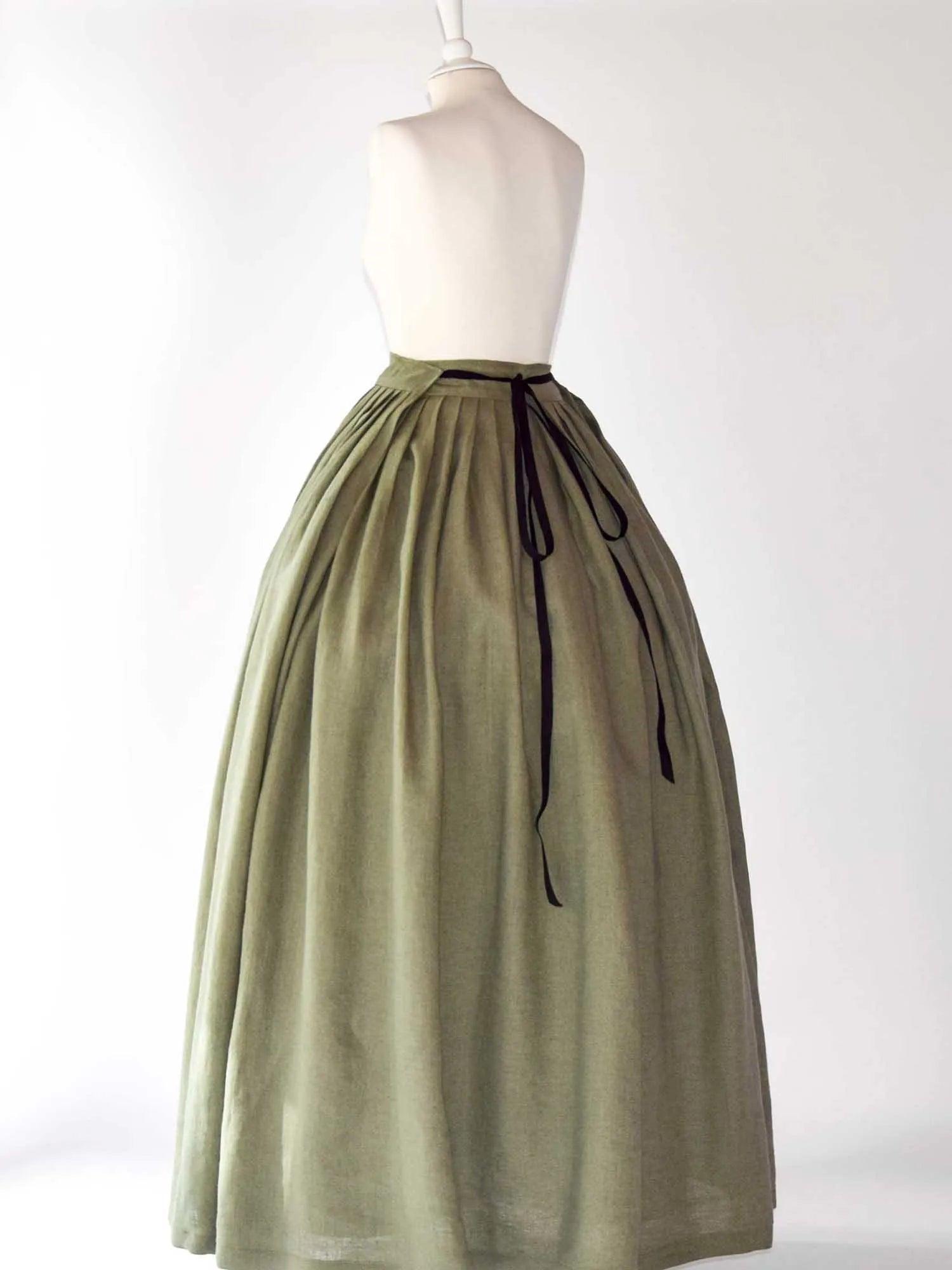 HELOISE, Historical Skirt in Sage Green Linen - Atelier Serraspina