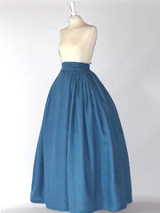 HELOISE, Historical Skirt in Steel Blue Linen - Atelier Serraspina