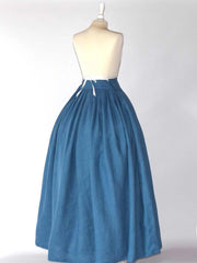 HELOISE, Historical Skirt in Steel Blue Linen - Atelier Serraspina