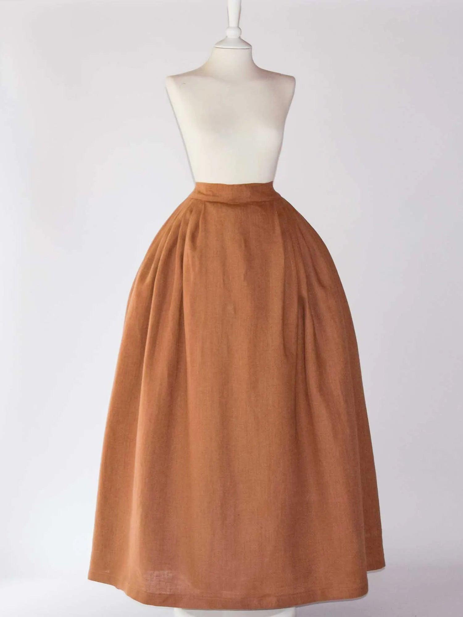 HELOISE, Historical Skirt in Toffee Linen - Atelier Serraspina