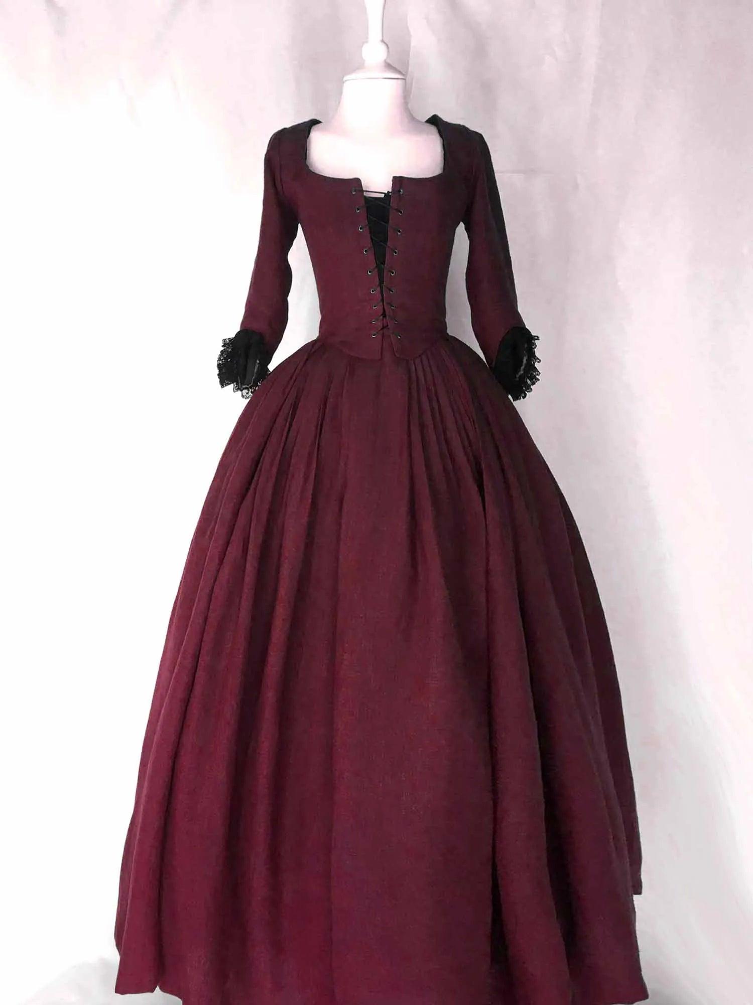 LOUISE, 18th-Century Dress in Burgundy Linen - Atelier Serraspina